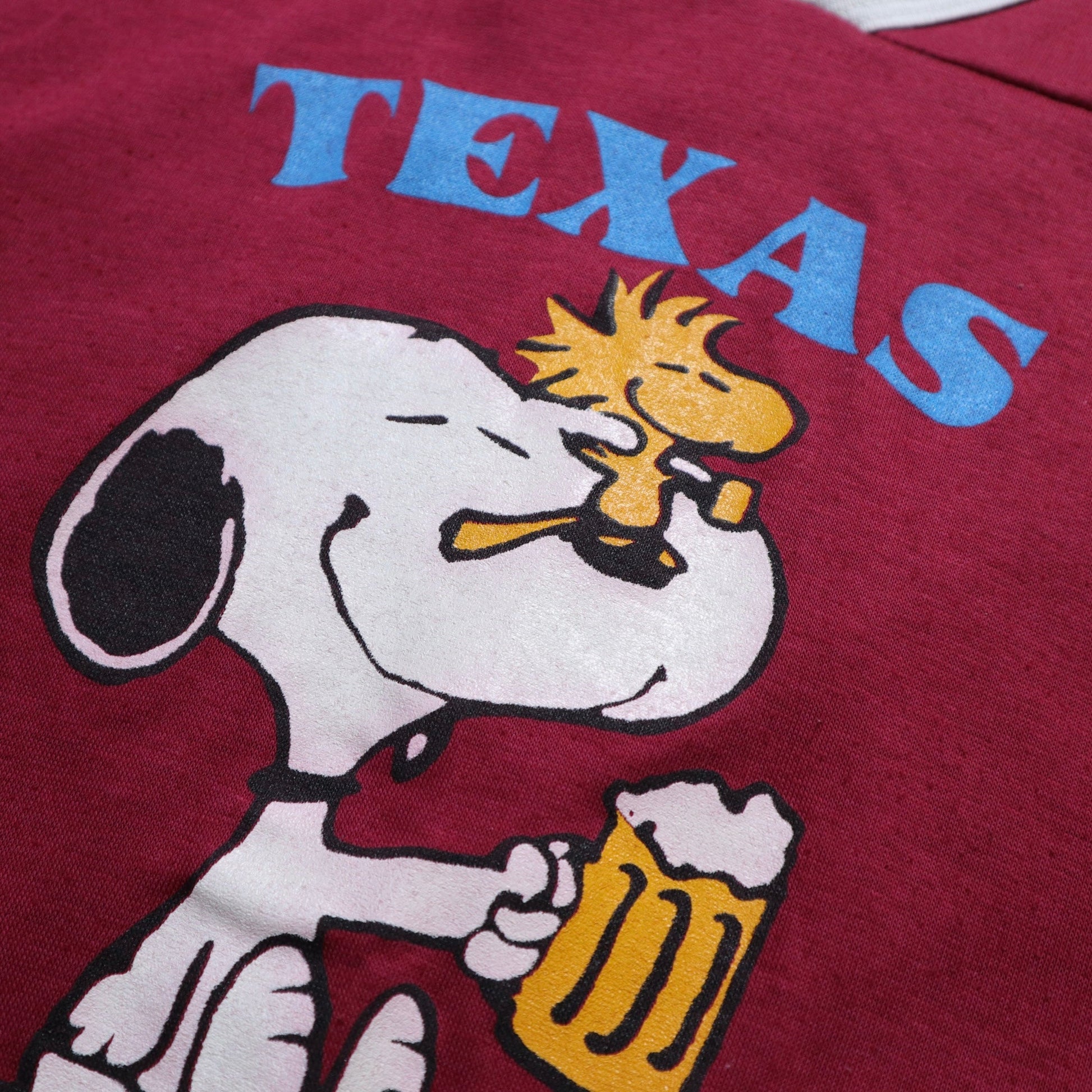 70 - 80s 美國製 TEXAS Cheers Snoopy 酒紅色美式足球tee - 富士鳥古著