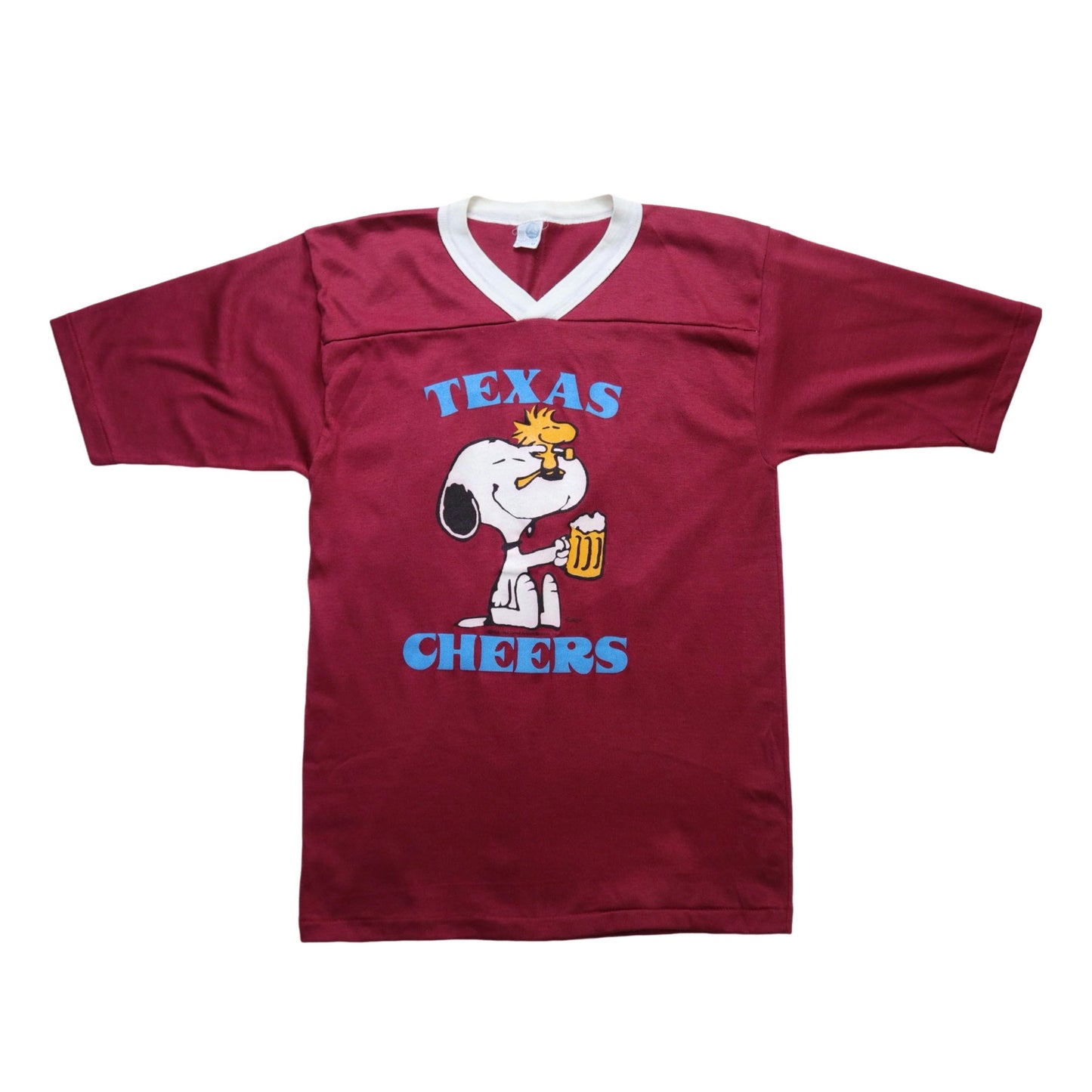 70 - 80s 美國製 TEXAS Cheers Snoopy 酒紅色美式足球tee - 富士鳥古著