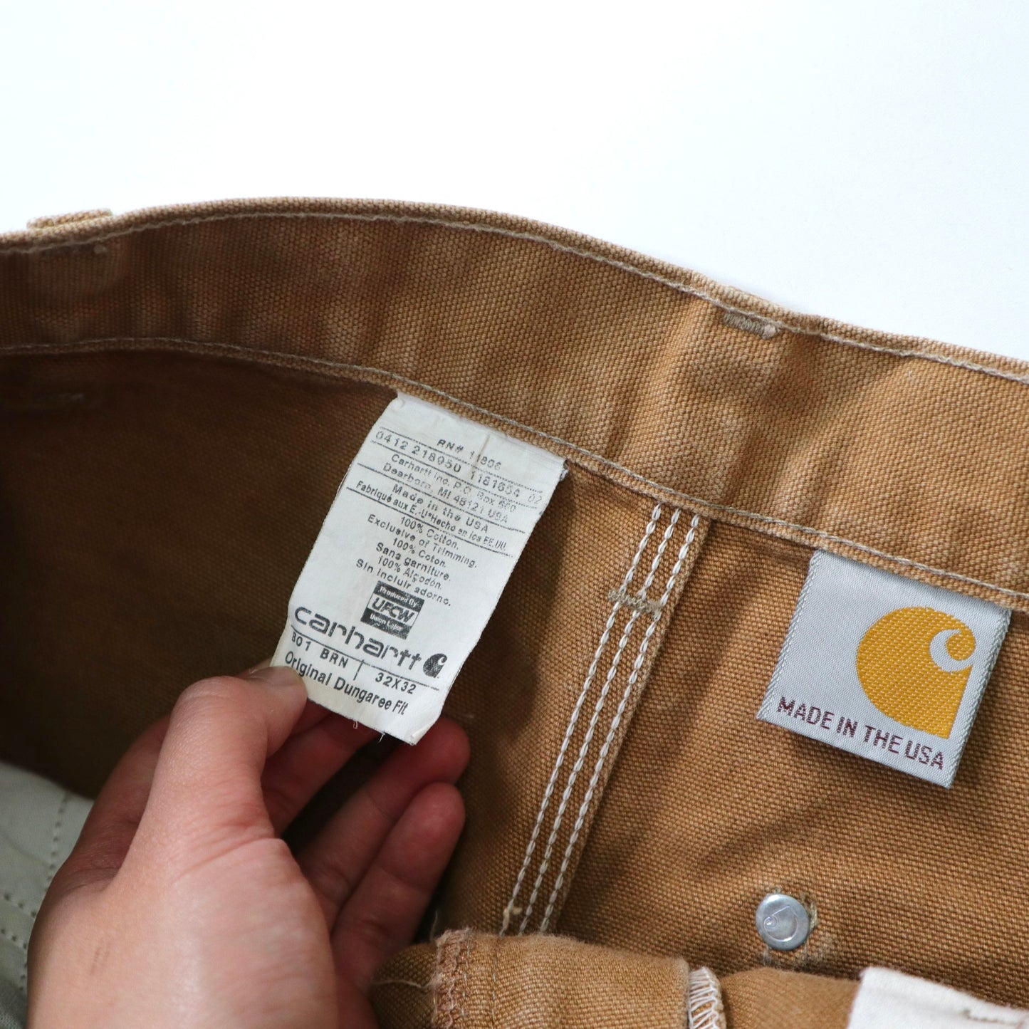 (31W) American-made Carhartt double knee brown paint-splashed work pants