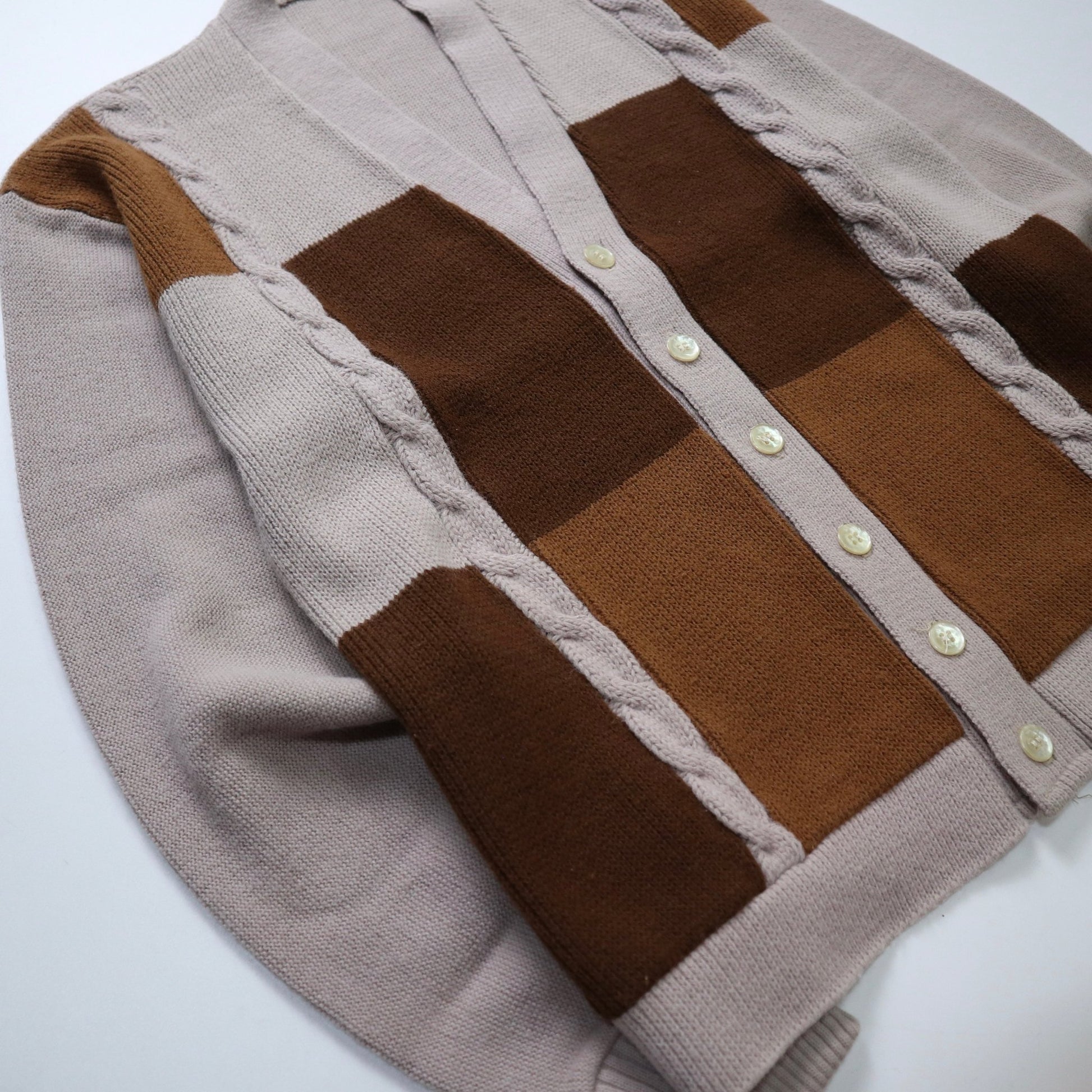 70s 摩德拼色麻花織紋針織衫 針織外套 - 富士鳥古著