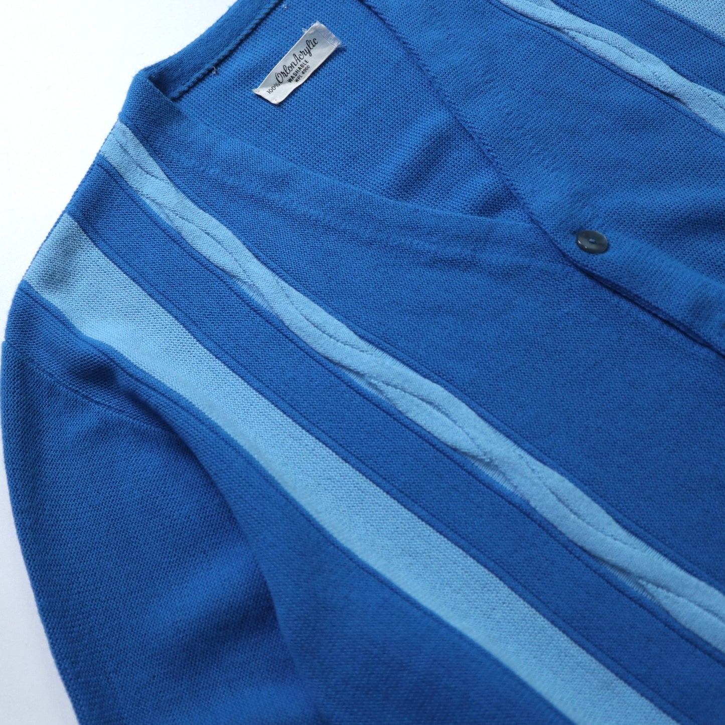 70s 寶藍色條紋開襟針織衫 針織外套 - 富士鳥古著