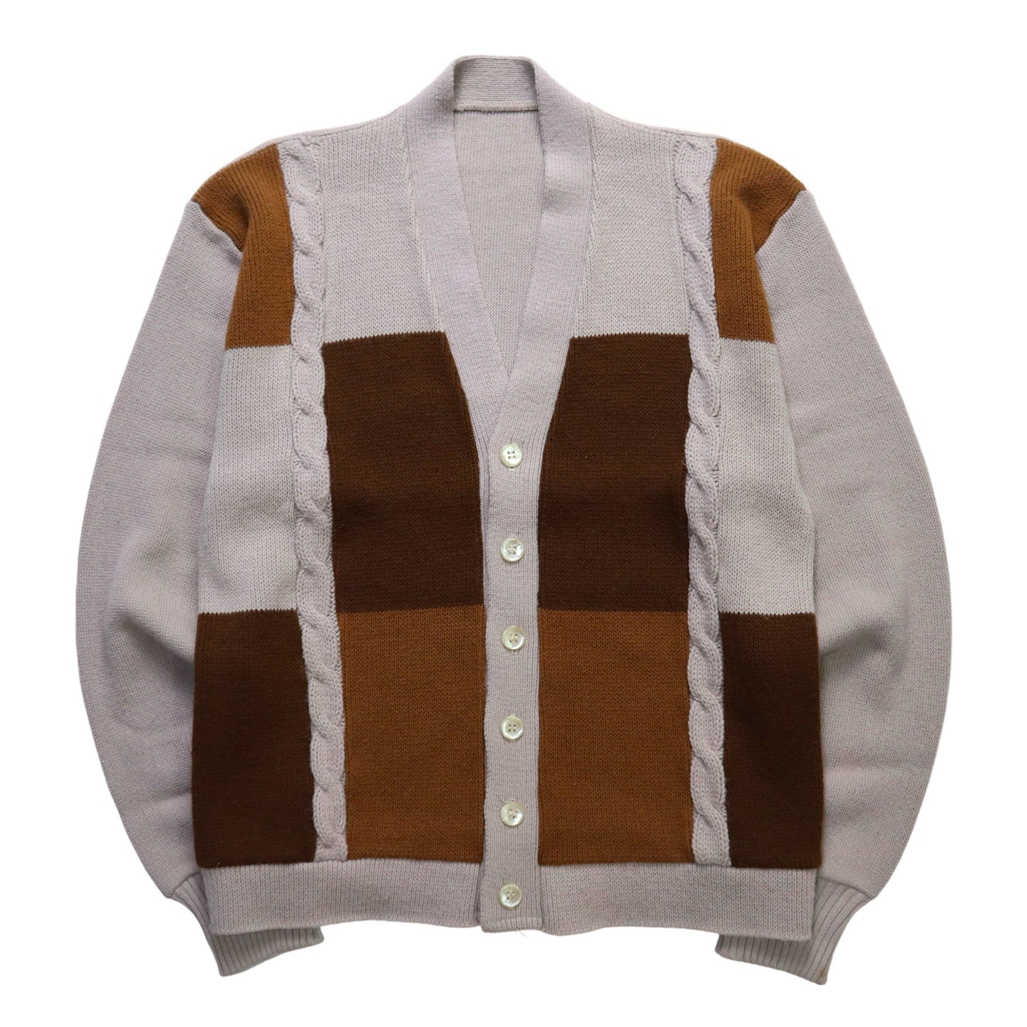 70s 摩德拼色麻花織紋針織衫 針織外套 - 富士鳥古著