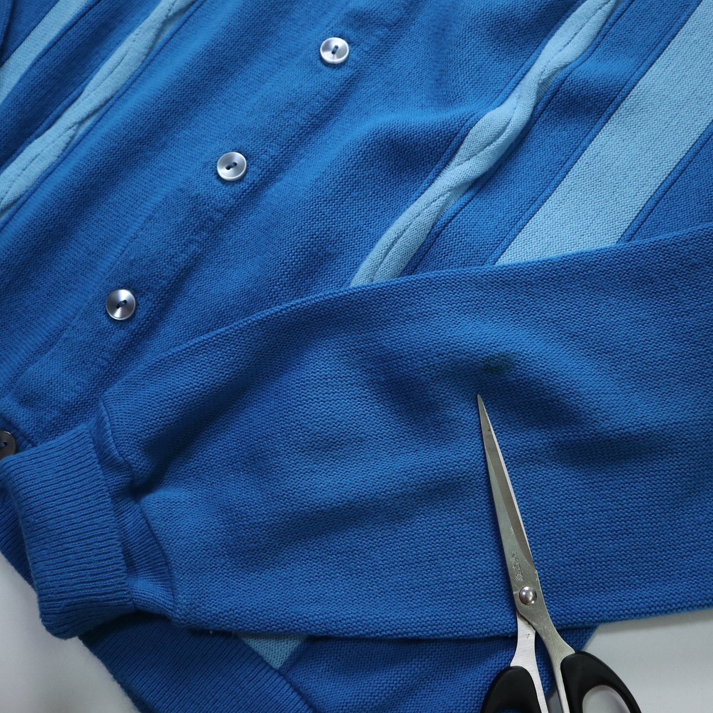 70s 寶藍色條紋開襟針織衫 針織外套 - 富士鳥古著