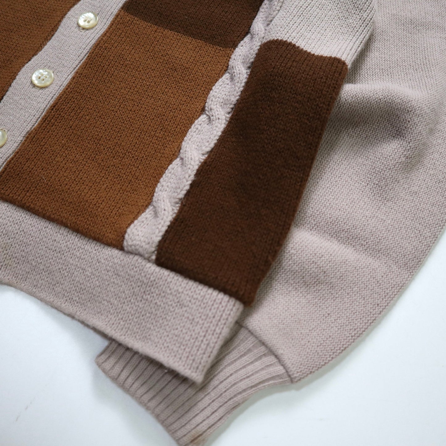 70s 摩德拼色麻花織紋針織衫 針織外套 - 富士鳥古著