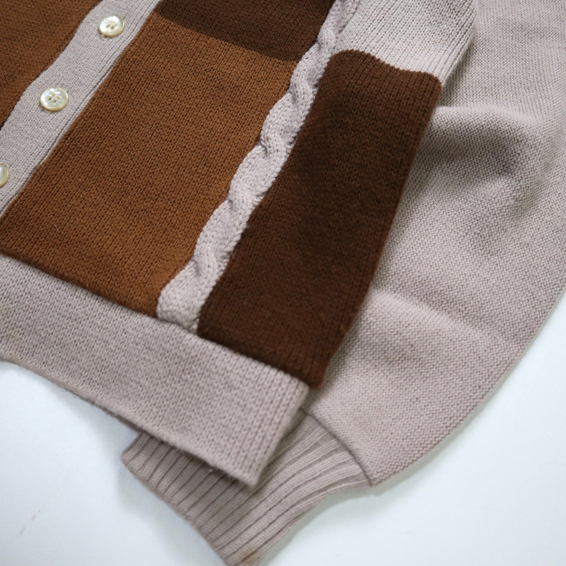 70s 摩德拼色麻花織紋針織衫 針織外套 - 富士鳥古著