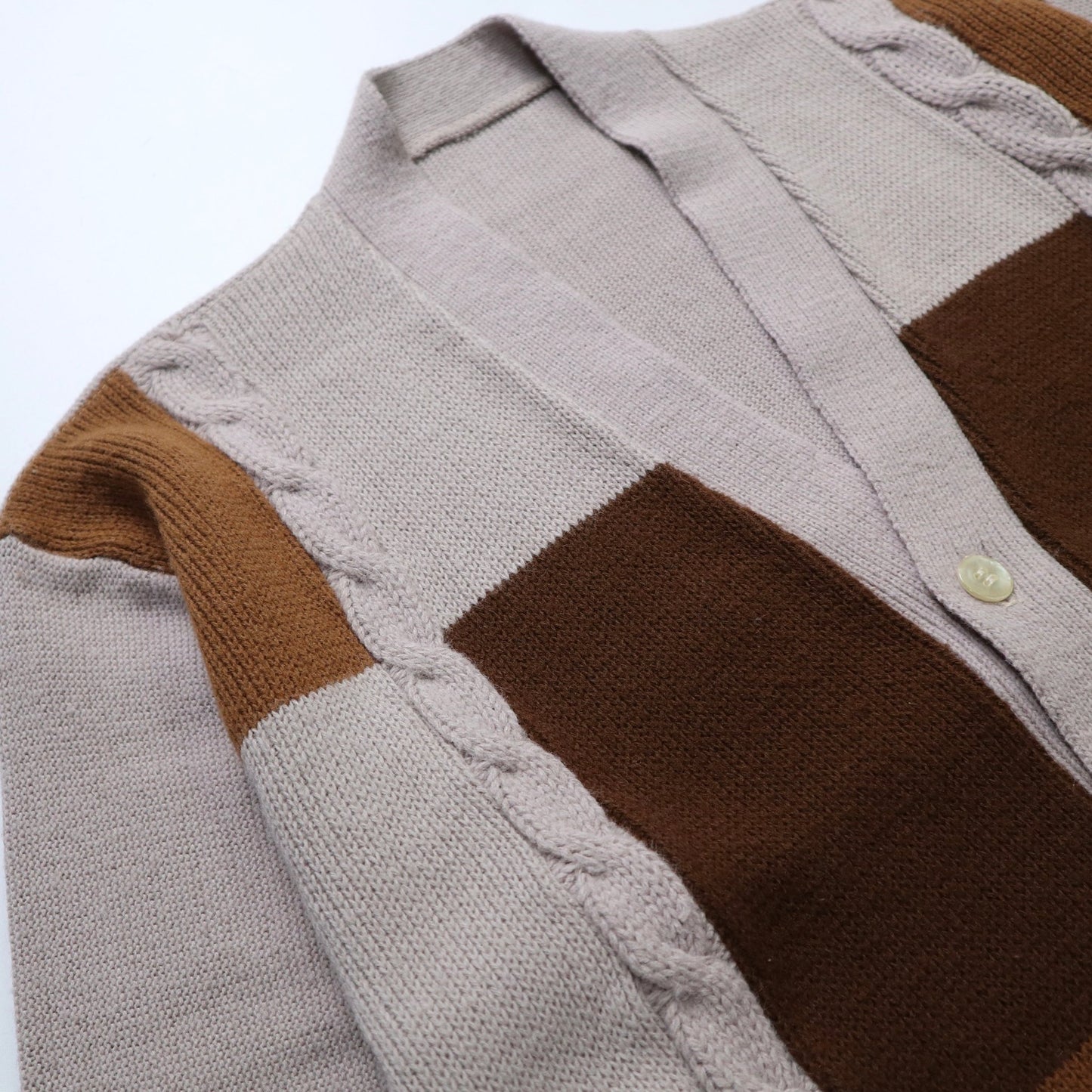 70s 摩德拼色麻花織紋針織衫 針織外套 - 富士鳥古著