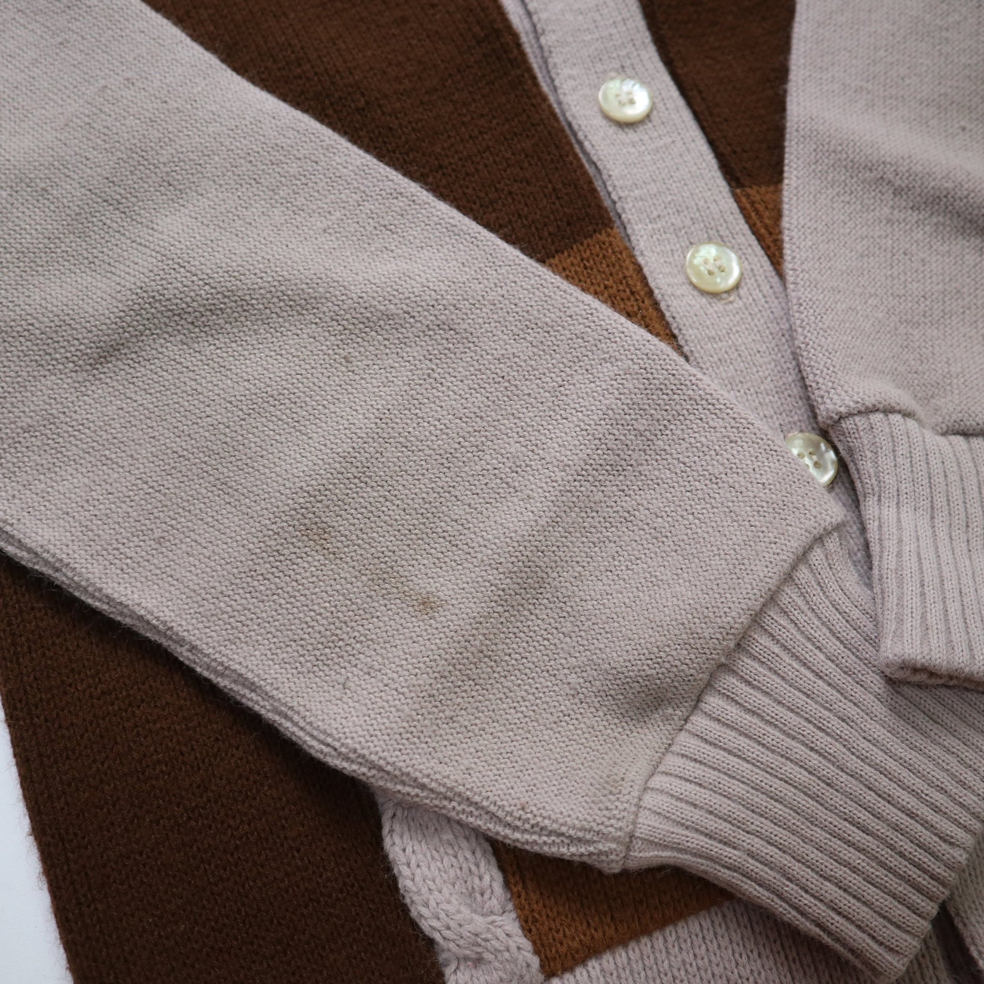 70s 摩德拼色麻花織紋針織衫 針織外套 - 富士鳥古著