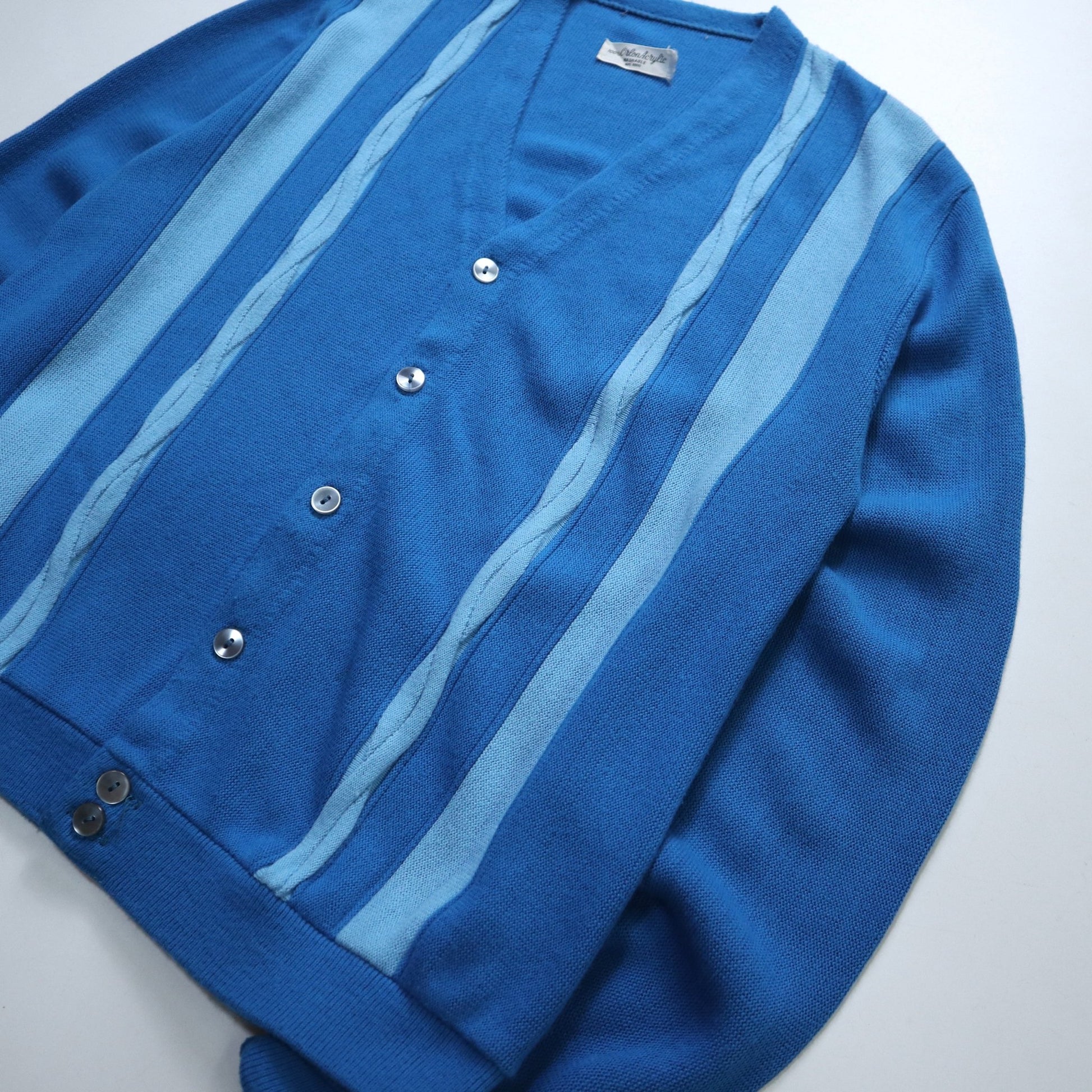 70s 寶藍色條紋開襟針織衫 針織外套 - 富士鳥古著