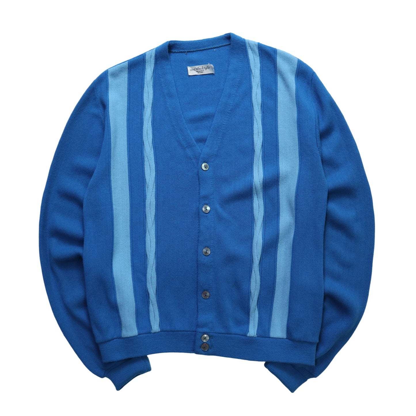 70s 寶藍色條紋開襟針織衫 針織外套 - 富士鳥古著