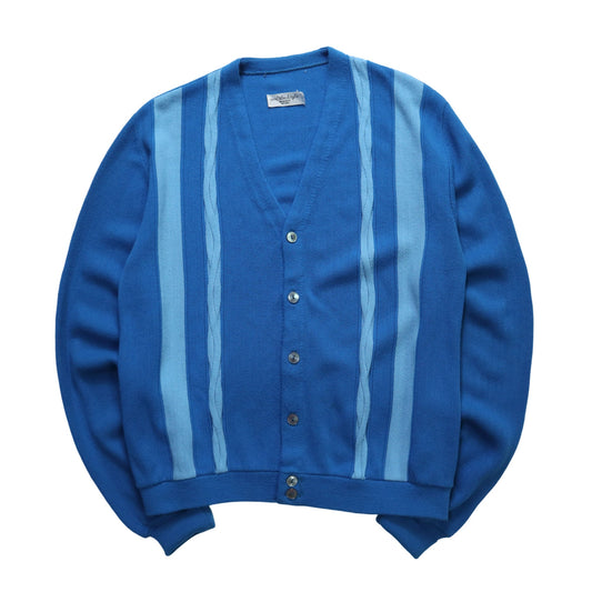 70s 寶藍色條紋開襟針織衫 針織外套 - 富士鳥古著