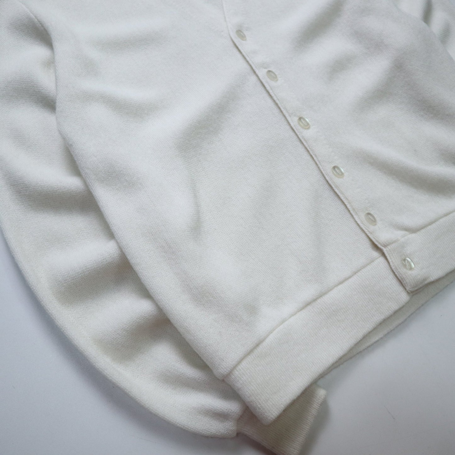 70s Custom Aire 美國製 純白色素面開襟針織衫 針織外套 - 富士鳥古著