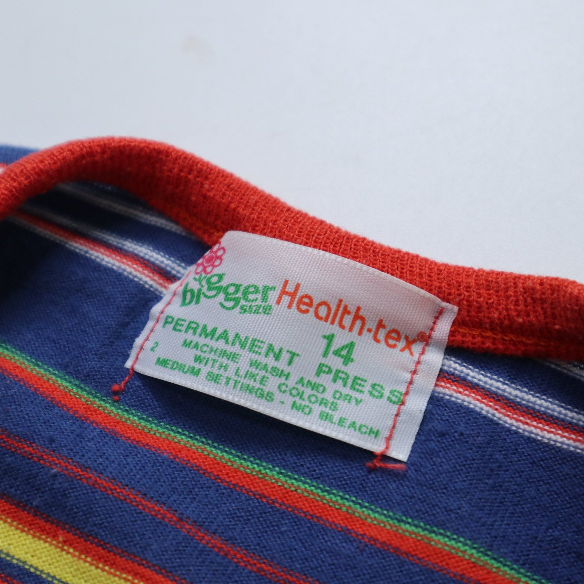 70s Health - Tex 船形領條紋短袖上衣 彈性面料 - 富士鳥古著