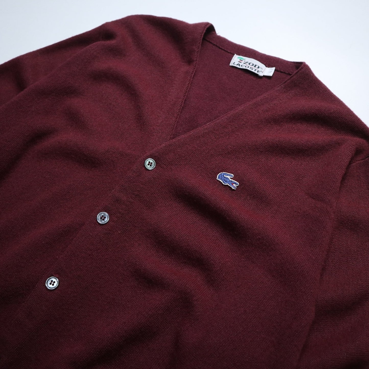 70s IZOD Lacoste 酒紅色開襟針織衫 - 富士鳥古著