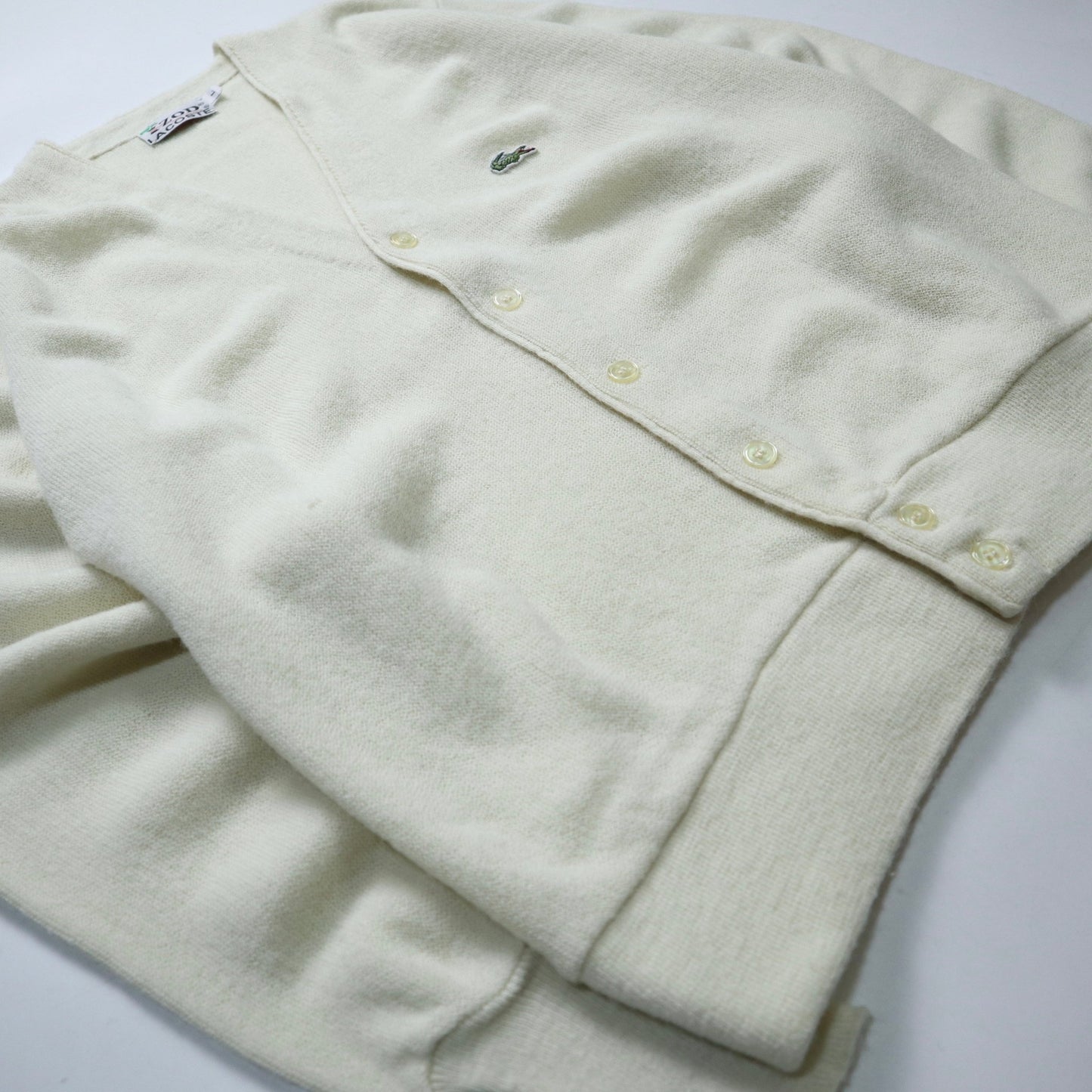70s IZOD Lacoste 美國製 純白色開襟針織衫 - 富士鳥古著