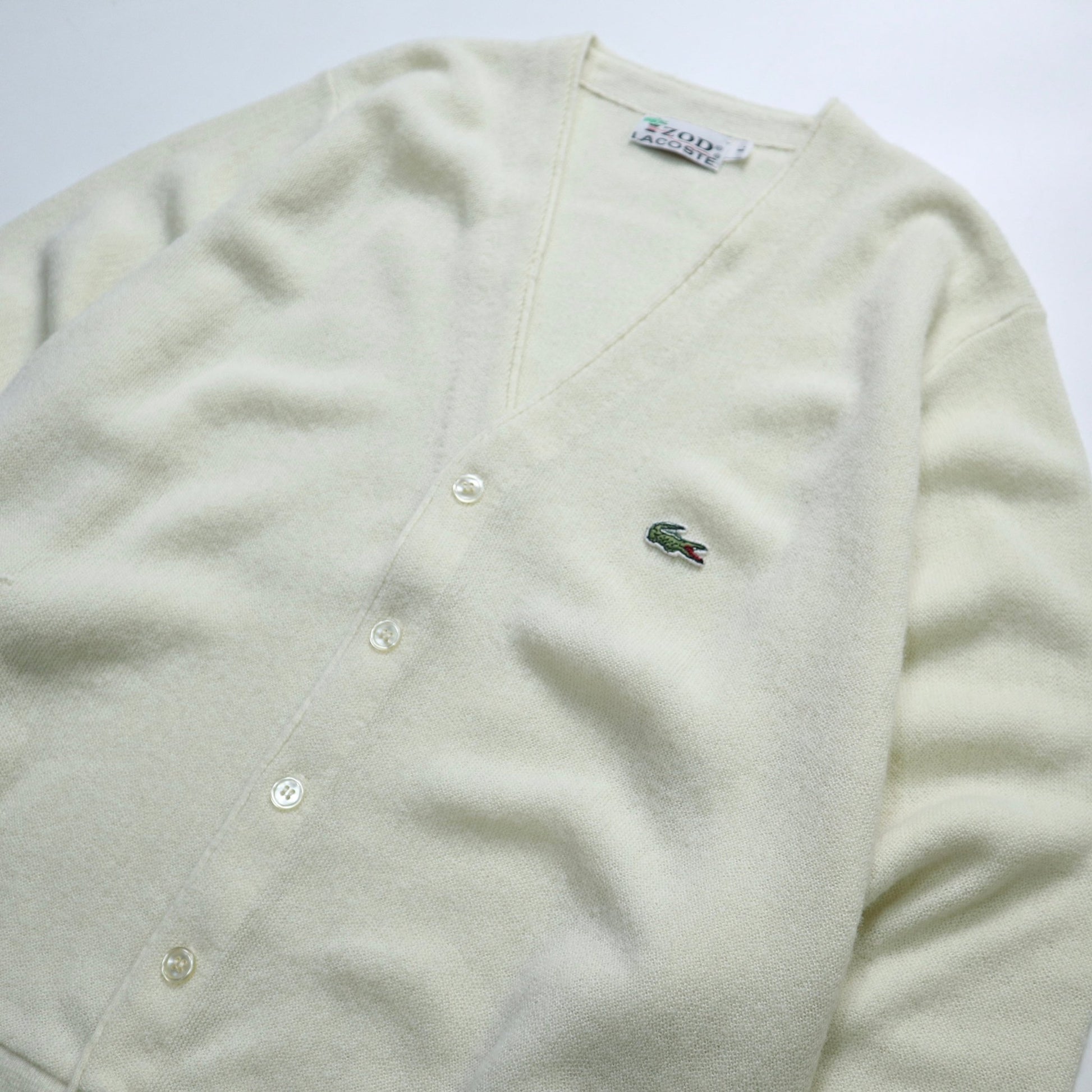 70s IZOD Lacoste 美國製 純白色開襟針織衫 - 富士鳥古著