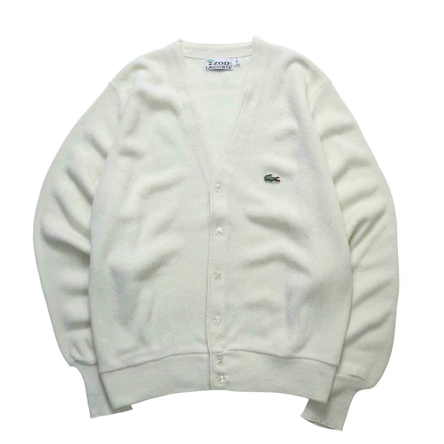 70s IZOD Lacoste 美國製 純白色開襟針織衫 - 富士鳥古著