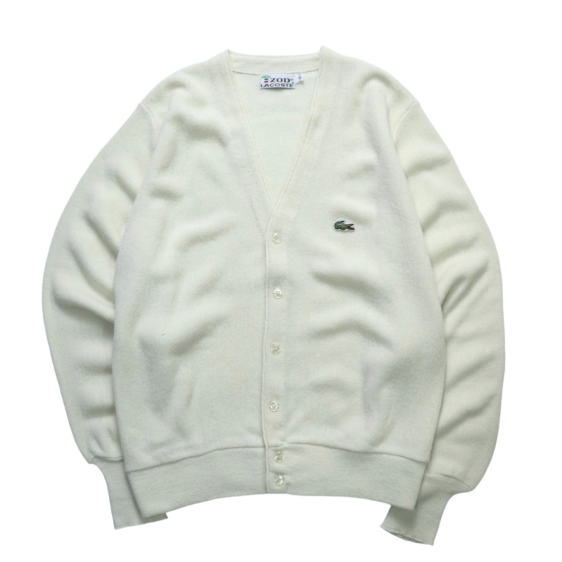 70s IZOD Lacoste 美國製 純白色開襟針織衫 - 富士鳥古著