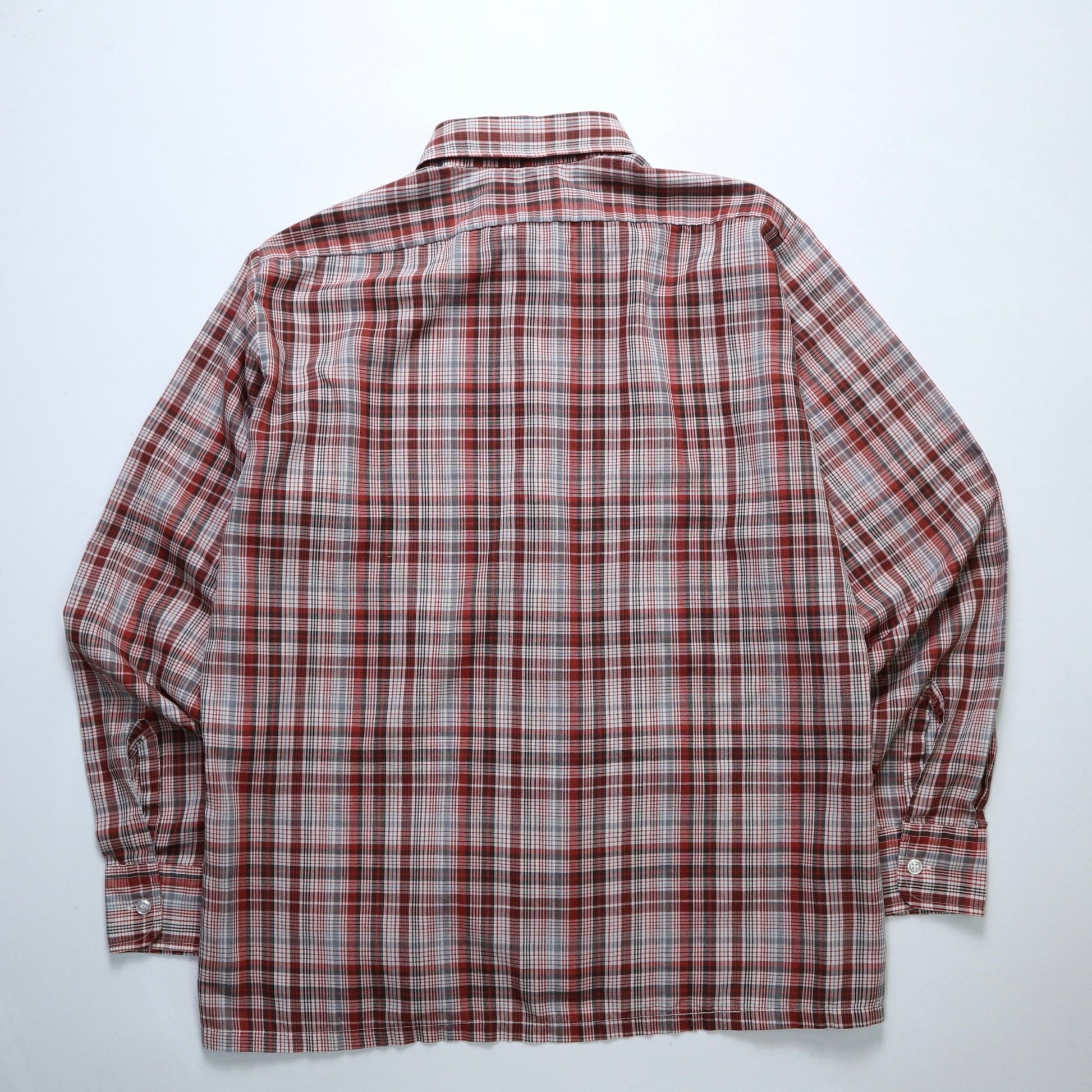 70s JC PENNEY 紅灰格紋長袖襯衫 - 富士鳥古著