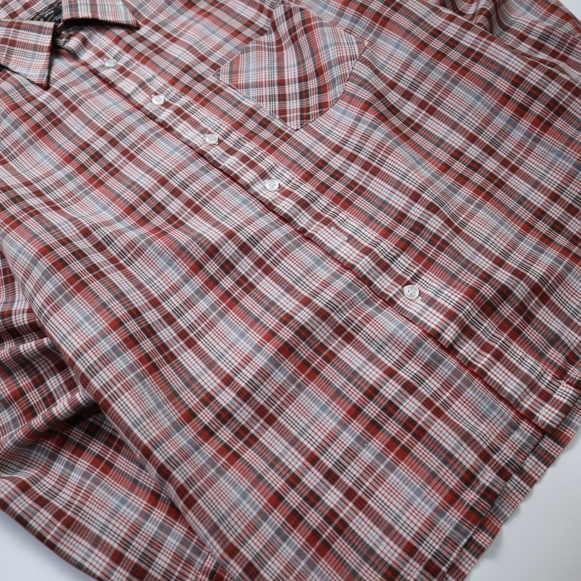 70s JC PENNEY 紅灰格紋長袖襯衫 - 富士鳥古著