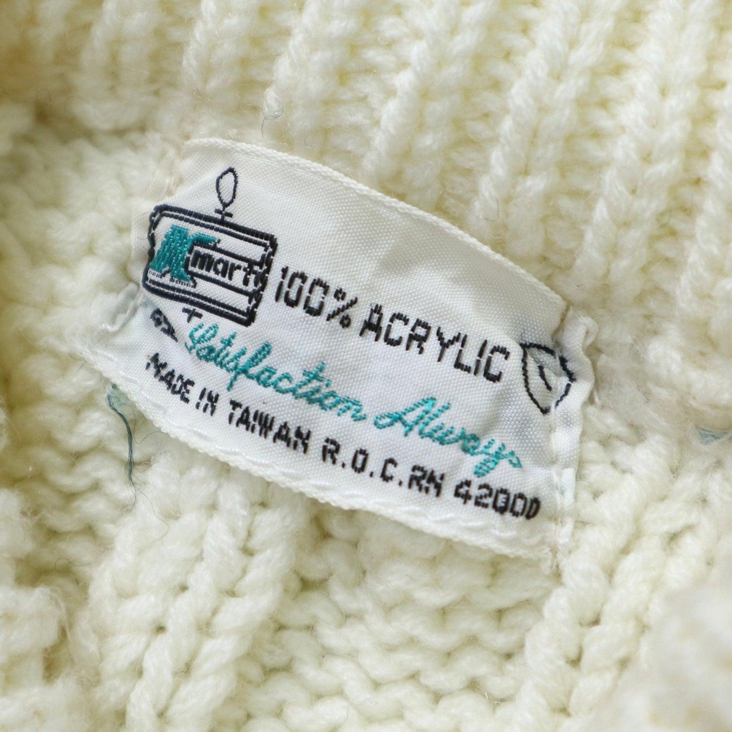 70s K - Mart 台灣製 白色圓領針織衫 - 富士鳥古著