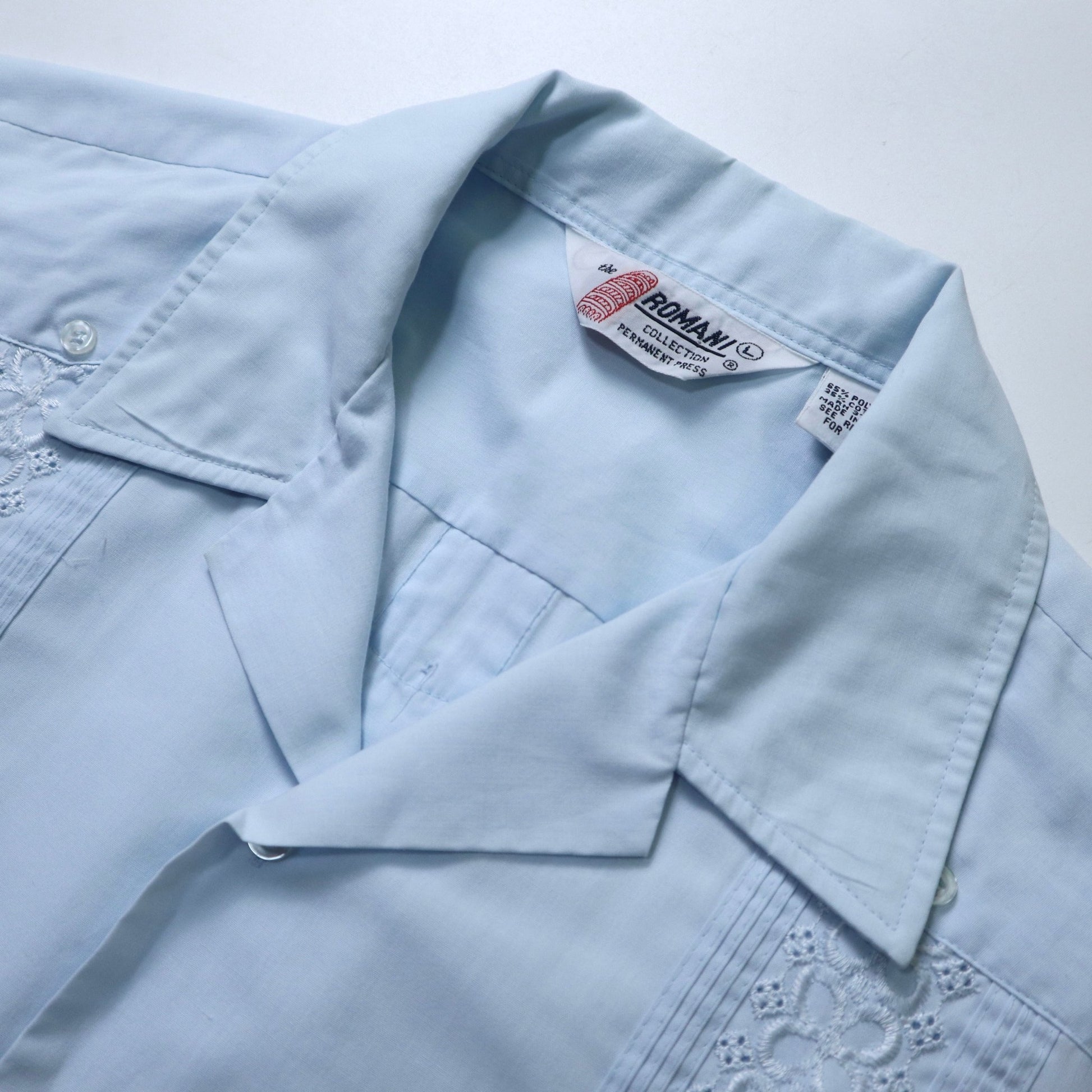 70s Romani 水藍色刺繡古巴襯衫 - 富士鳥古著