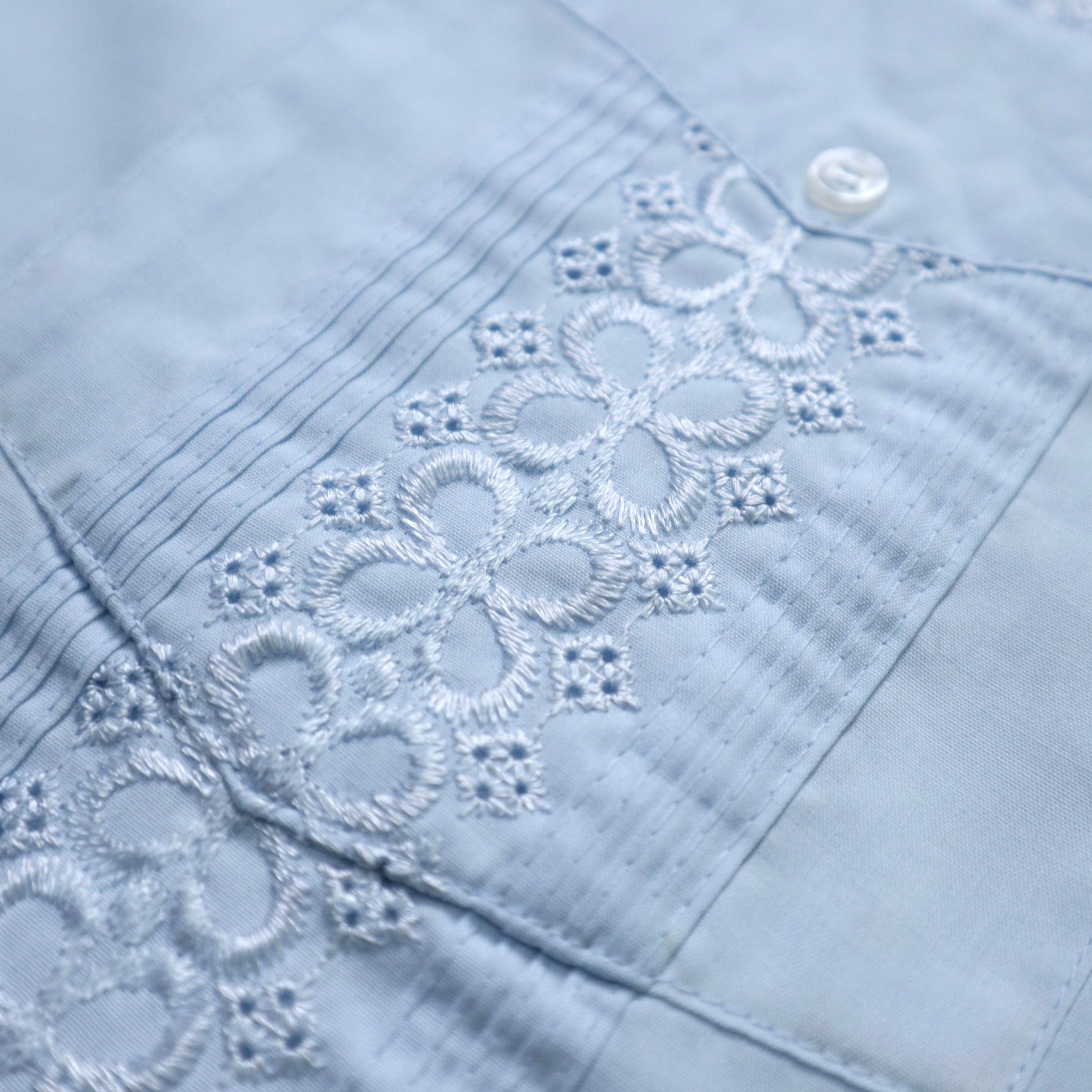 70s Romani 水藍色刺繡古巴襯衫 - 富士鳥古著