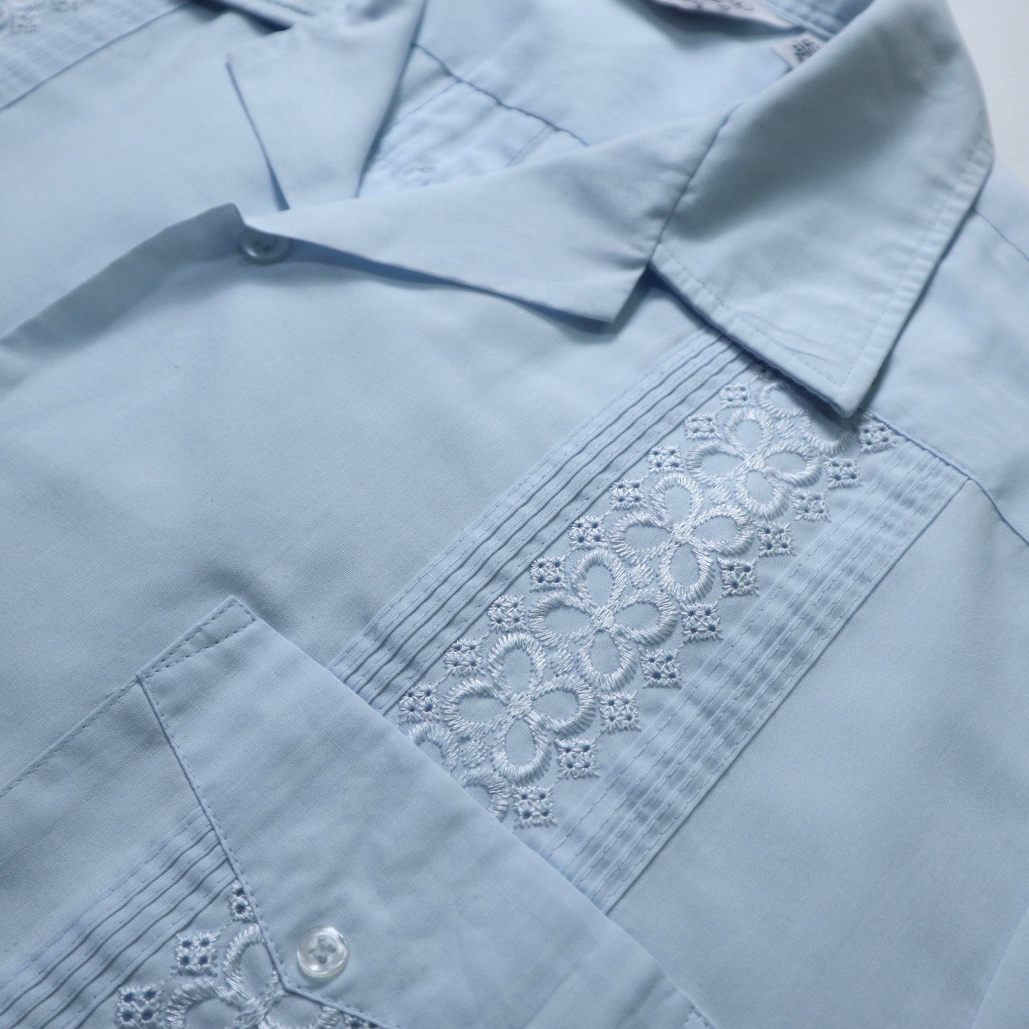 70s Romani 水藍色刺繡古巴襯衫 - 富士鳥古著