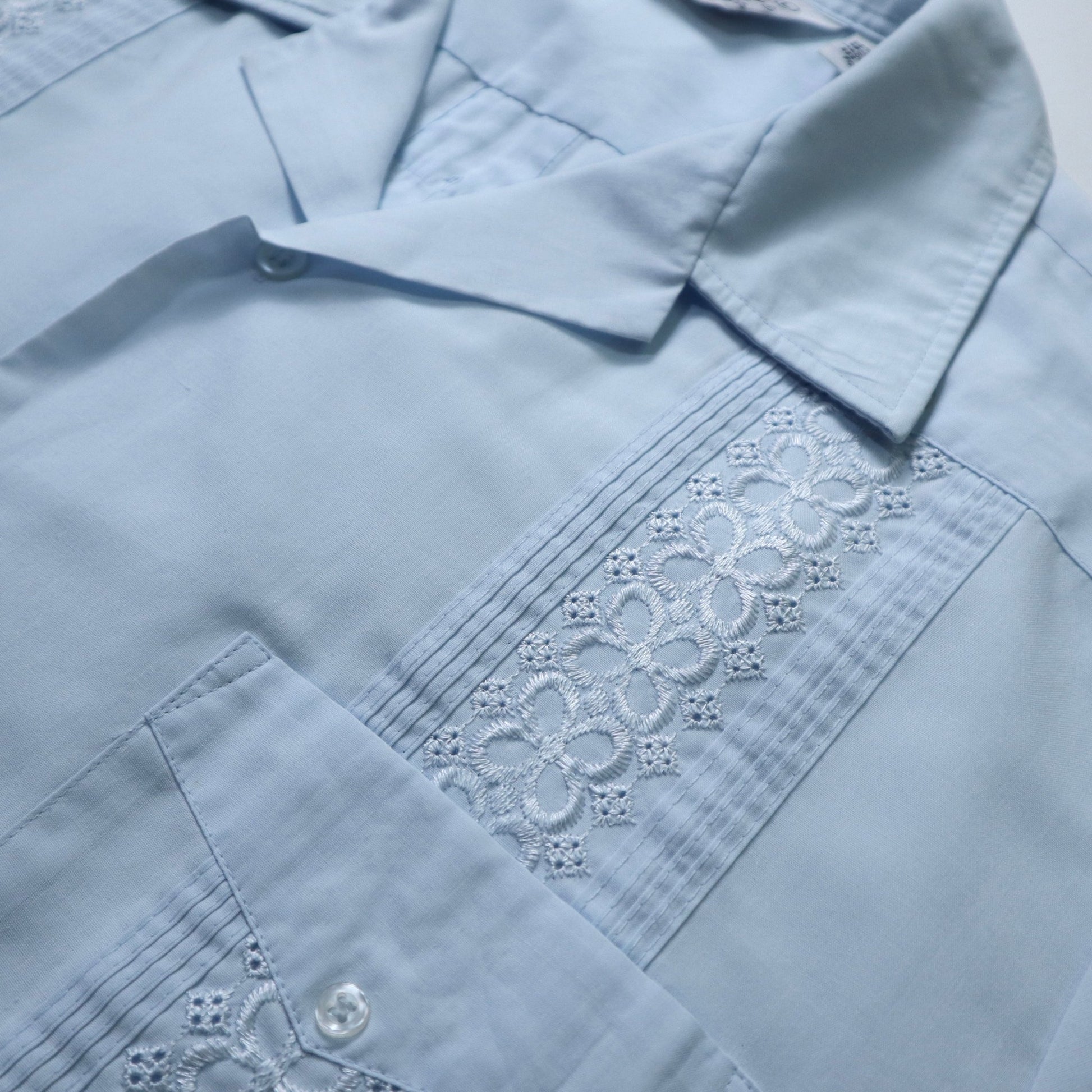 70s Romani 水藍色刺繡古巴襯衫 - 富士鳥古著