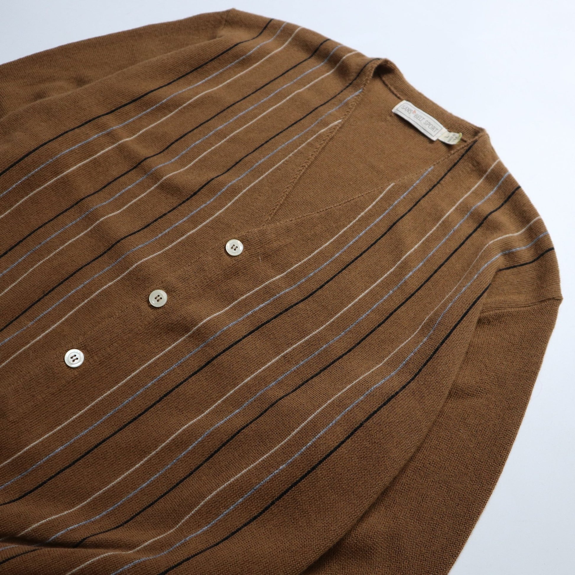 70s Sansabelt Sport 美國製 棕色細條紋開襟針織衫 針織外套 - 富士鳥古著