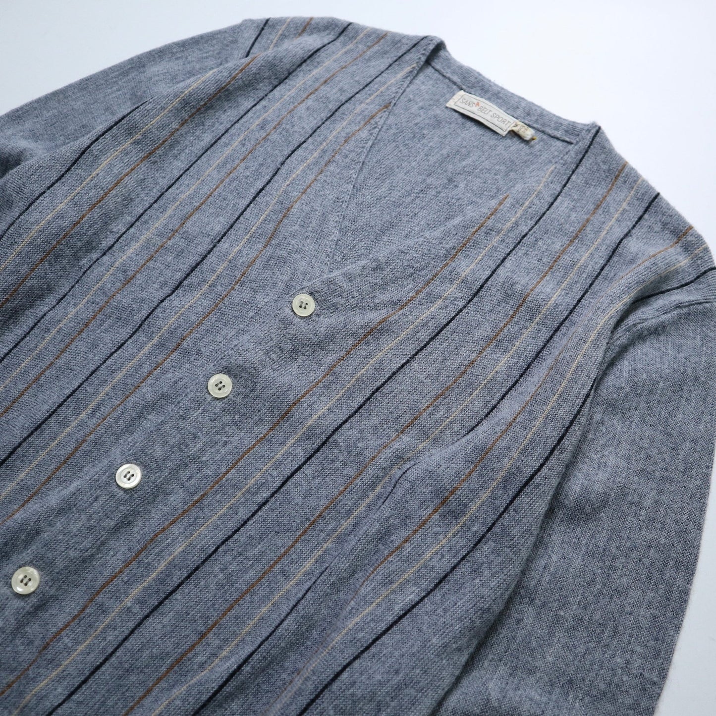 70s Sansabelt Sport 美國製 灰色細條紋開襟針織衫 針織外套 - 富士鳥古著