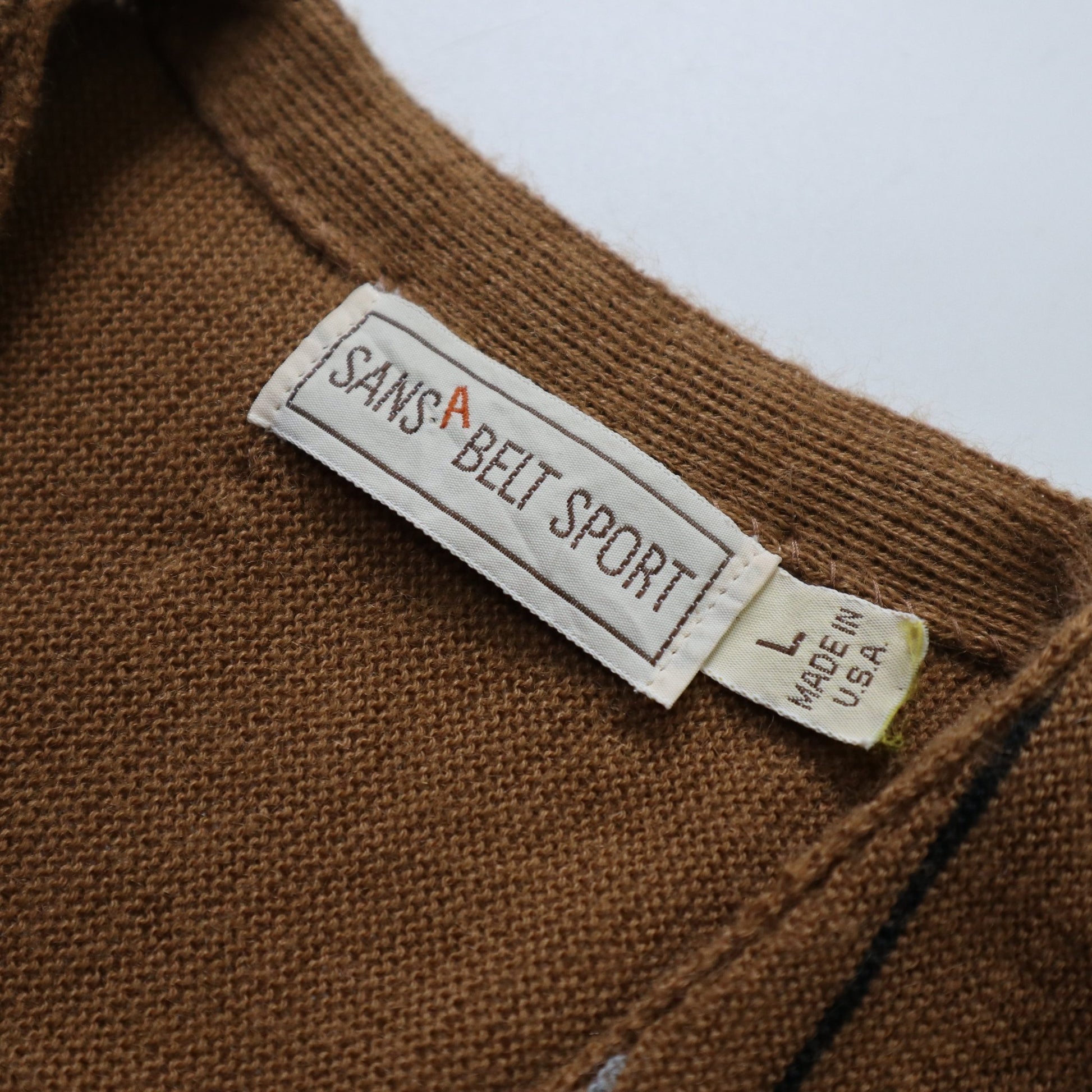 70s Sansabelt Sport 美國製 棕色細條紋開襟針織衫 針織外套 - 富士鳥古著