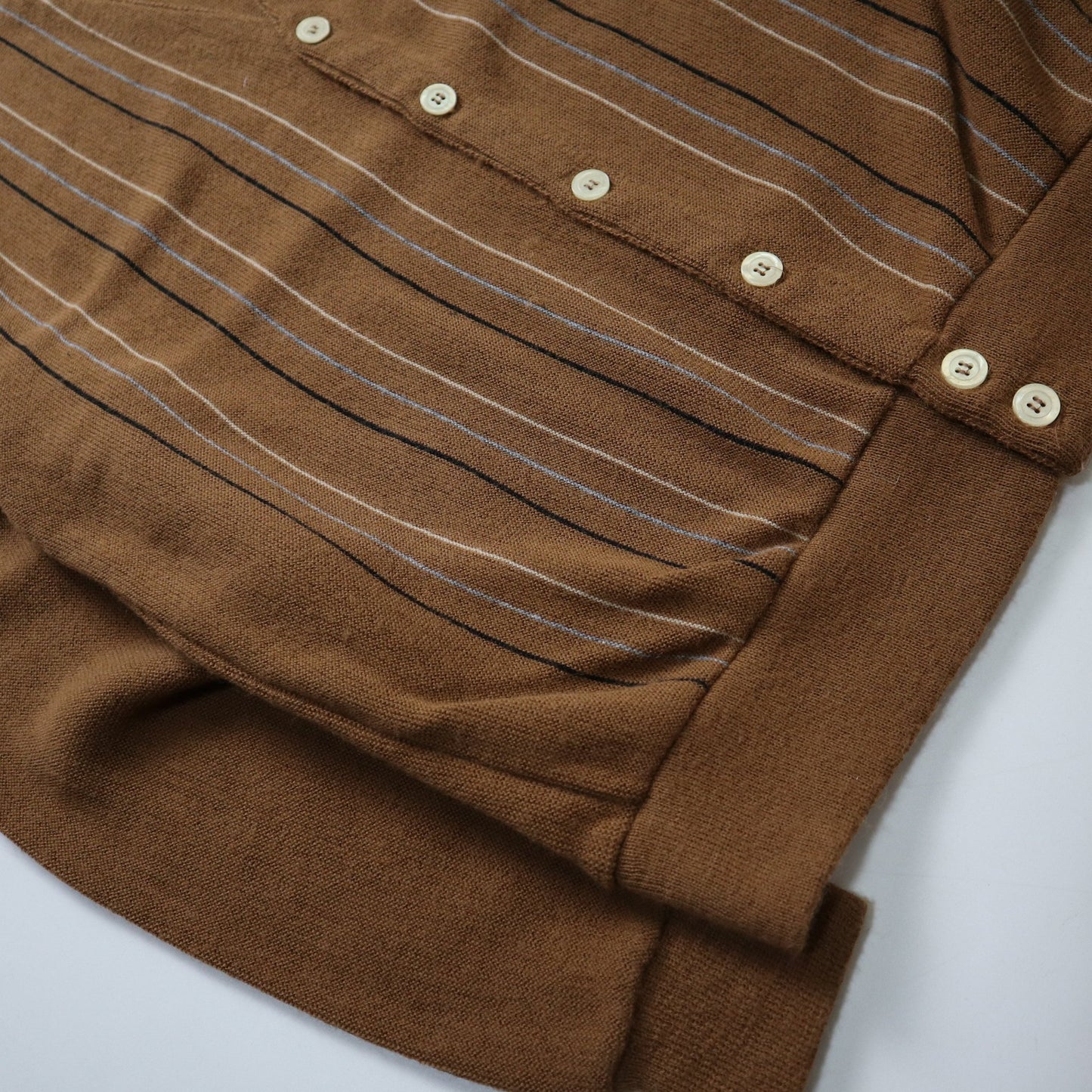 70s Sansabelt Sport 美國製 棕色細條紋開襟針織衫 針織外套 - 富士鳥古著