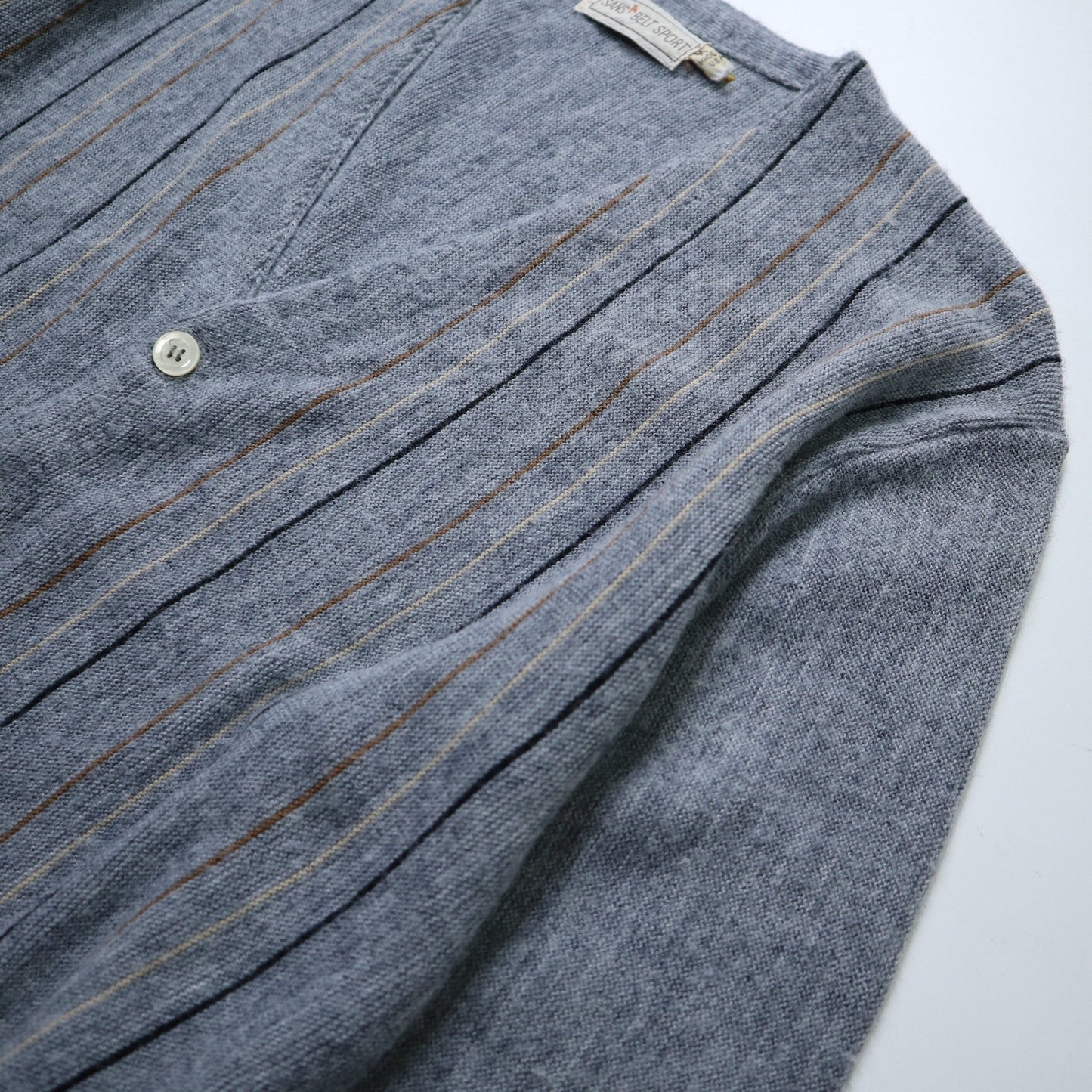 70s Sansabelt Sport 美國製 灰色細條紋開襟針織衫 針織外套 - 富士鳥古著