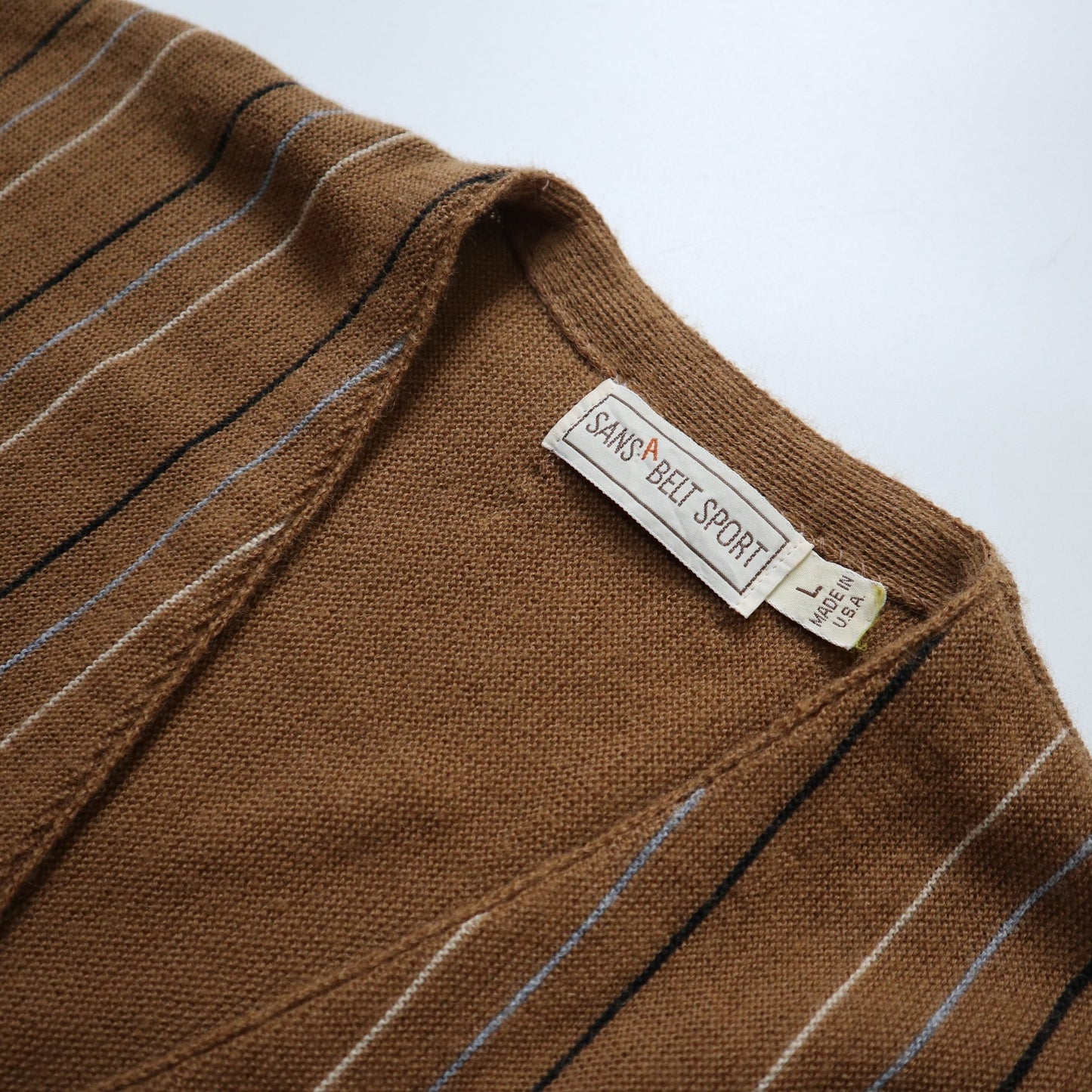 70s Sansabelt Sport 美國製 棕色細條紋開襟針織衫 針織外套 - 富士鳥古著