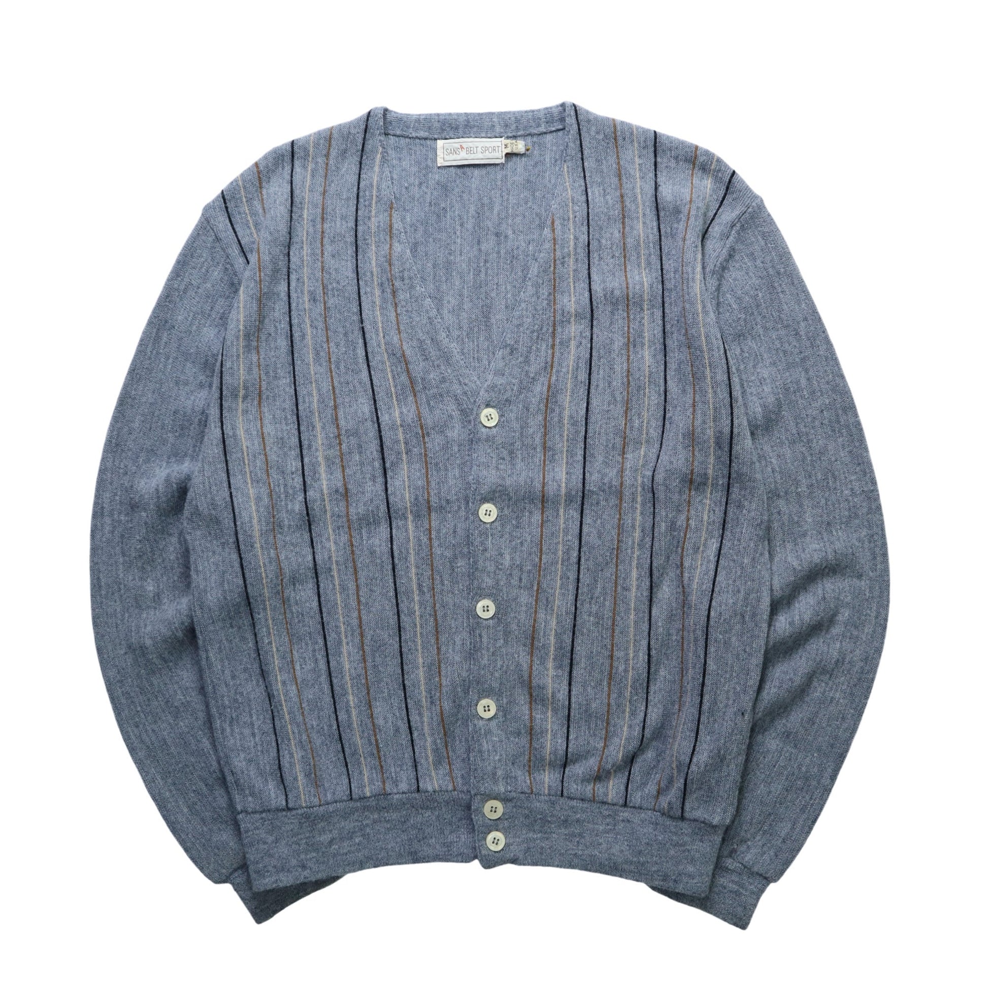 70s Sansabelt Sport 美國製 灰色細條紋開襟針織衫 針織外套 - 富士鳥古著