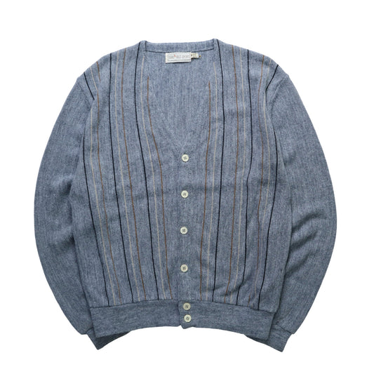 70s Sansabelt Sport 美國製 灰色細條紋開襟針織衫 針織外套 - 富士鳥古著
