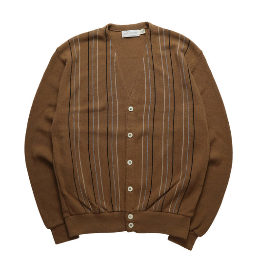 70s Sansabelt Sport 美國製 棕色細條紋開襟針織衫 針織外套 - 富士鳥古著