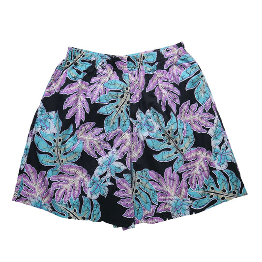 (30-35W)80-90s Hilo Hattie 夏威夷製 黑色滿版熱帶葉短褲