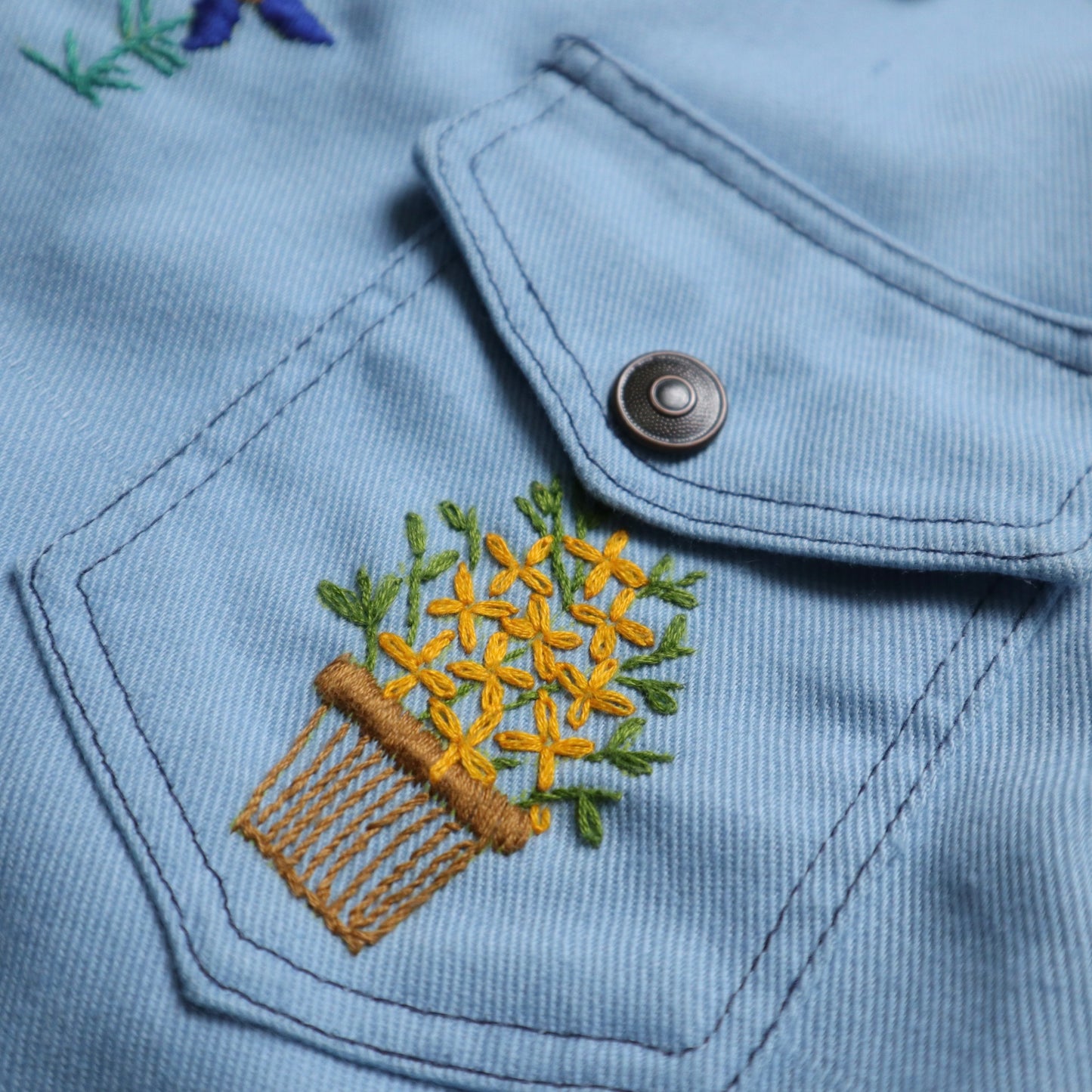 1970年代アメリカの手刺繍の花柄シャツ
