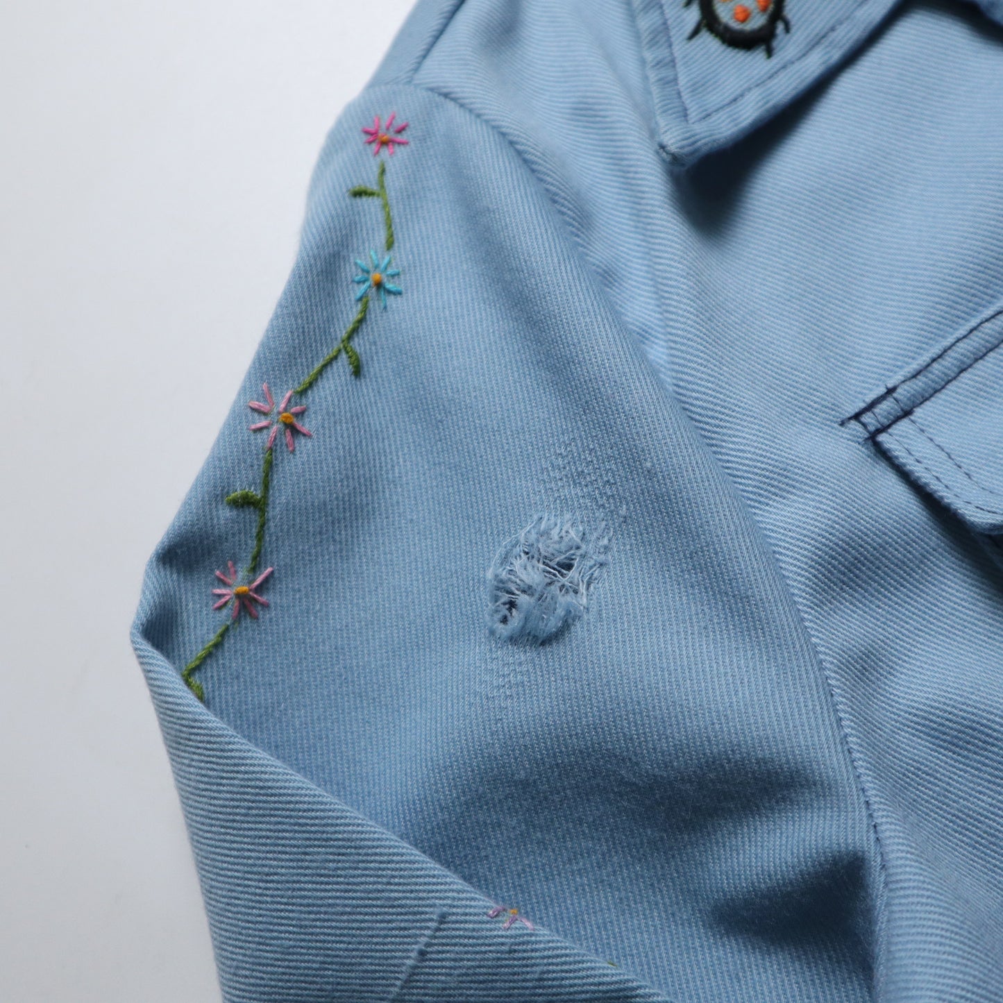 1970s American hand embroidered floral shirt