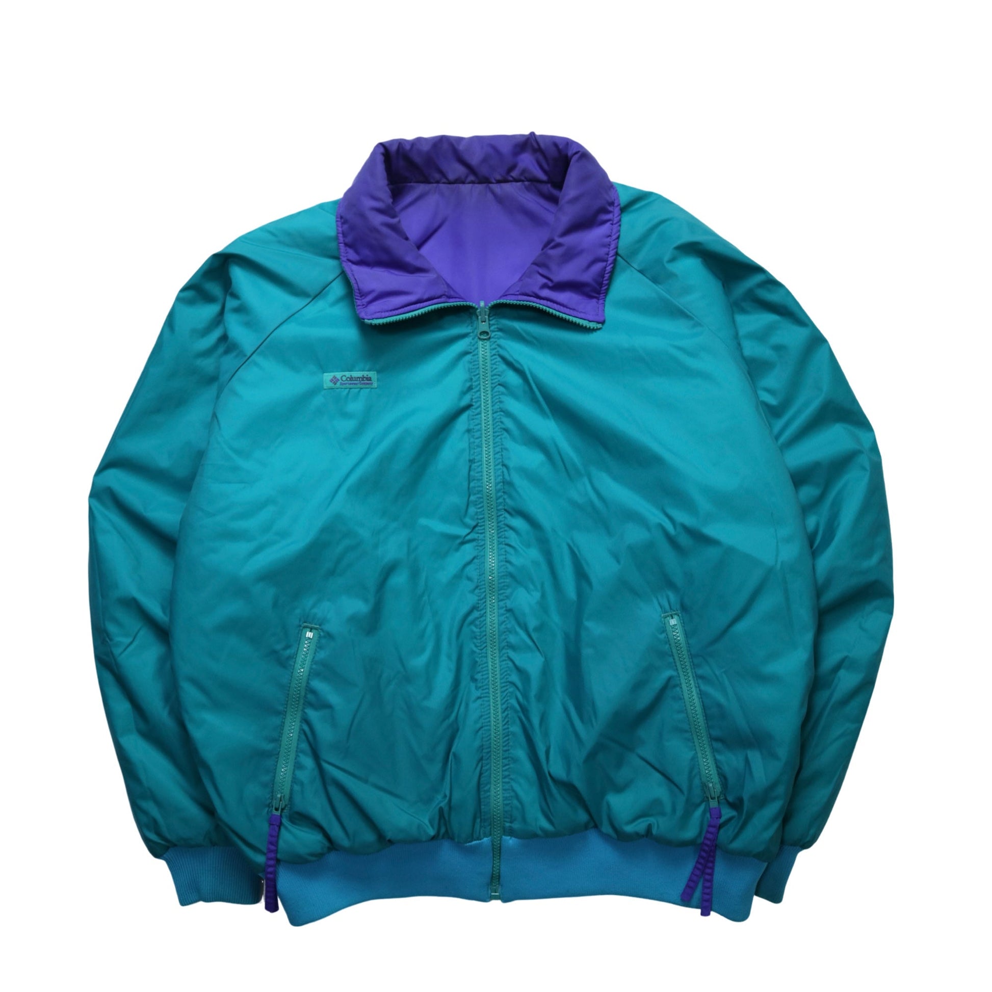 80 - 90s Columbia 雙面穿/紫綠拼色防風保暖外套 - 富士鳥古著