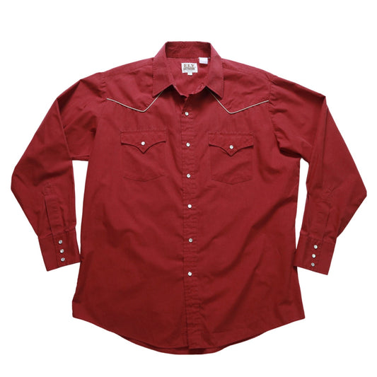 80 - 90s ELY Cattleman Western Shirt紅色素面西部襯衫 Ranchwear - 富士鳥古著