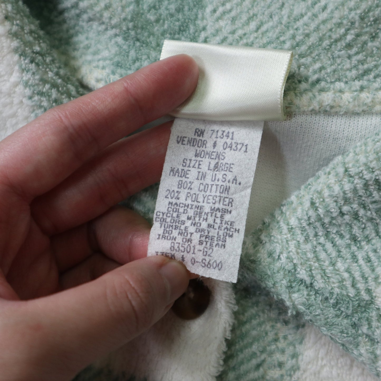 80 - 90s L.L.Bean 美國製 綠格紋毛巾布襯衫 女生襯衫 - 富士鳥古著