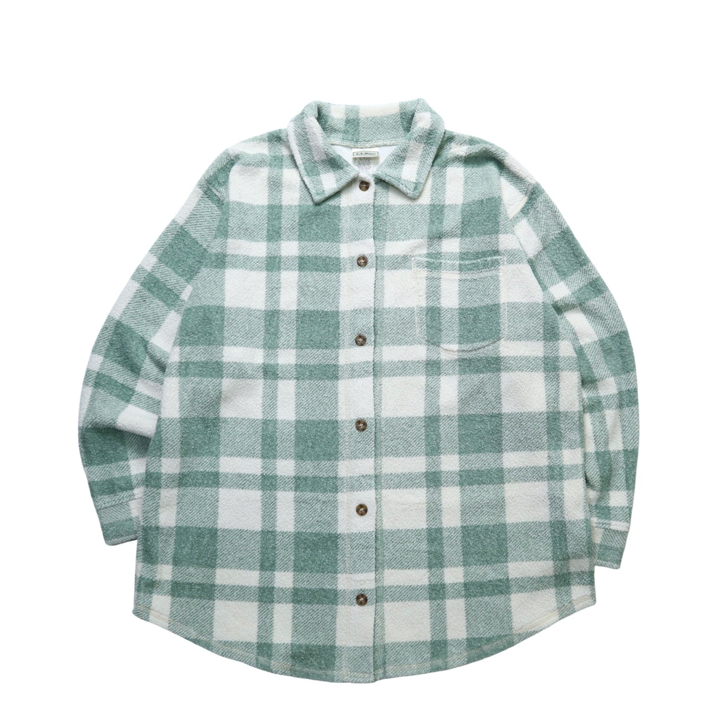 80 - 90s L.L.Bean 美國製 綠格紋毛巾布襯衫 女生襯衫 - 富士鳥古著