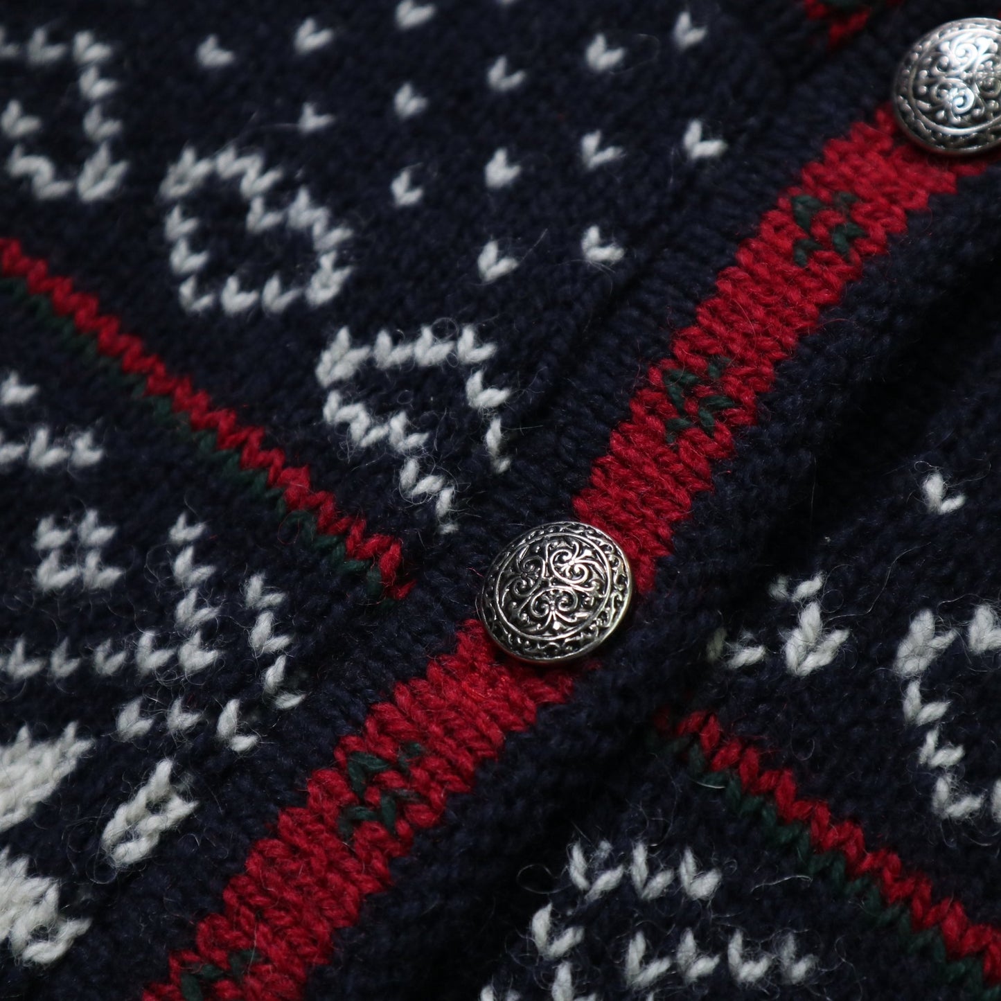 80 - 90s L.L.Bean 美國製 雪花圖騰 挪威羊毛開襟針織衫 - 富士鳥古著