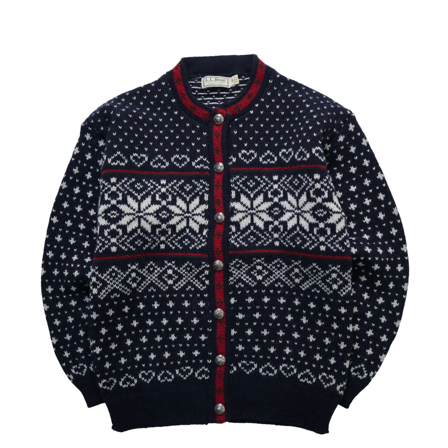 80 - 90s L.L.Bean 美國製 雪花圖騰 挪威羊毛開襟針織衫 - 富士鳥古著