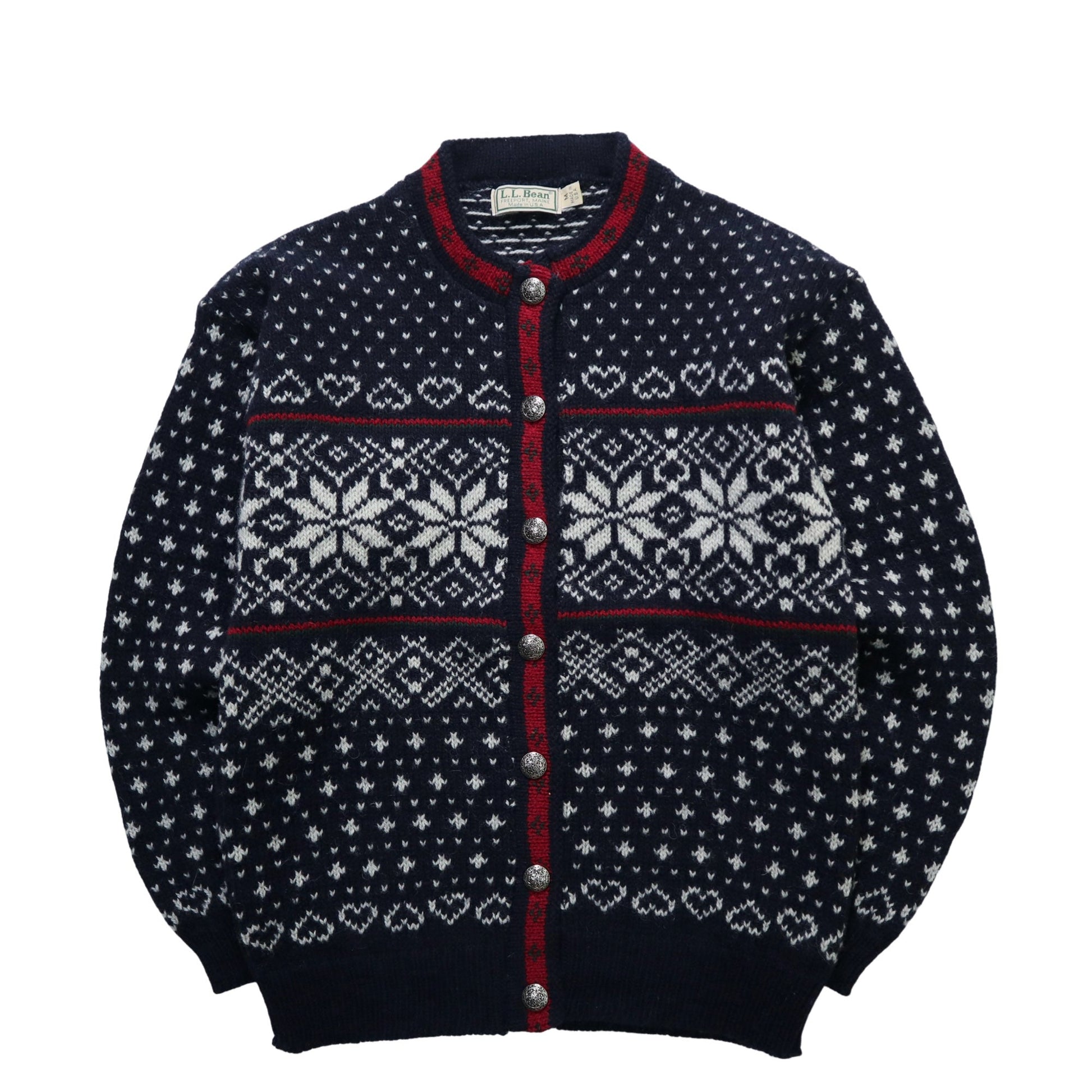 80 - 90s L.L.Bean 美國製 雪花圖騰 挪威羊毛開襟針織衫 - 富士鳥古著