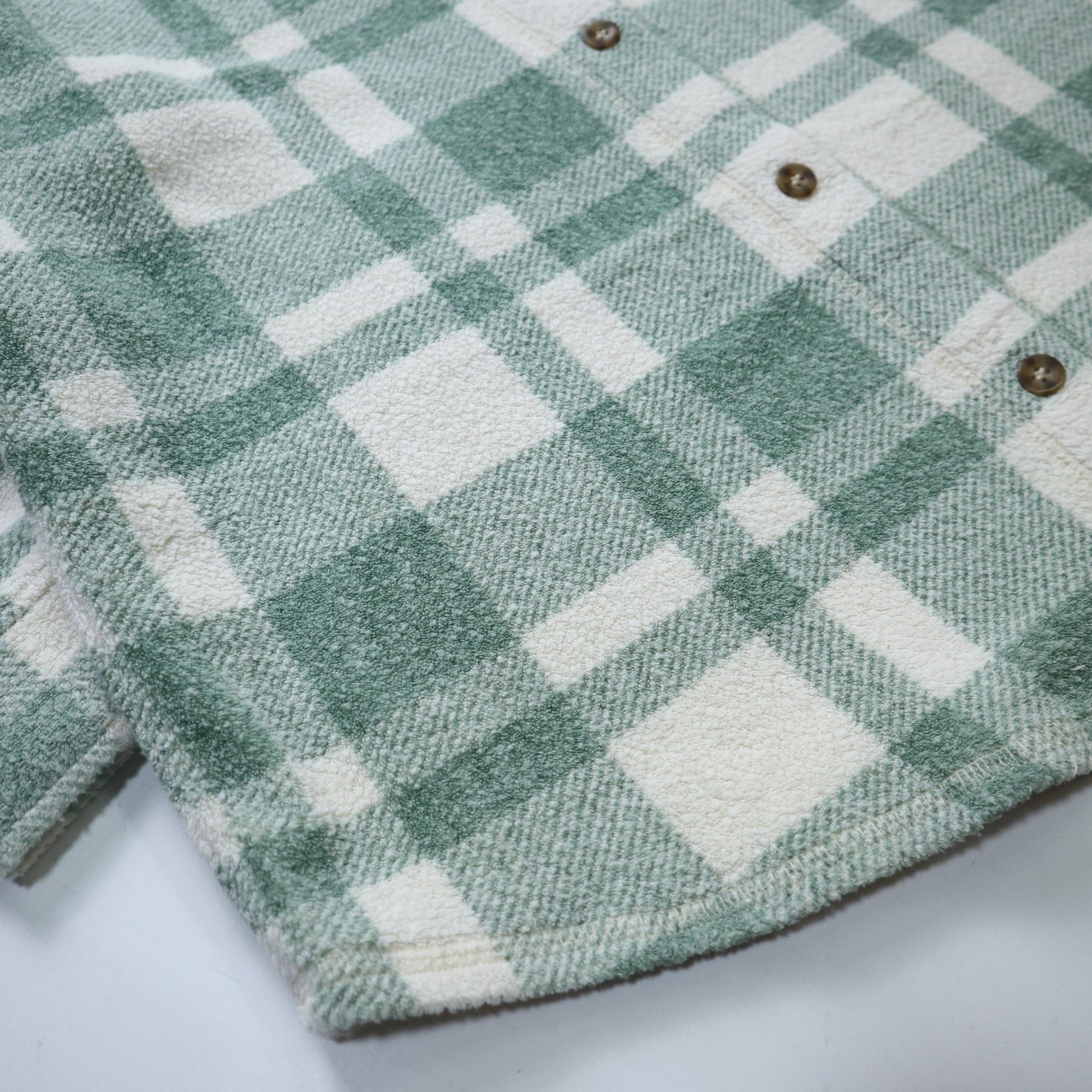 80 - 90s L.L.Bean 美國製 綠格紋毛巾布襯衫 女生襯衫 - 富士鳥古著