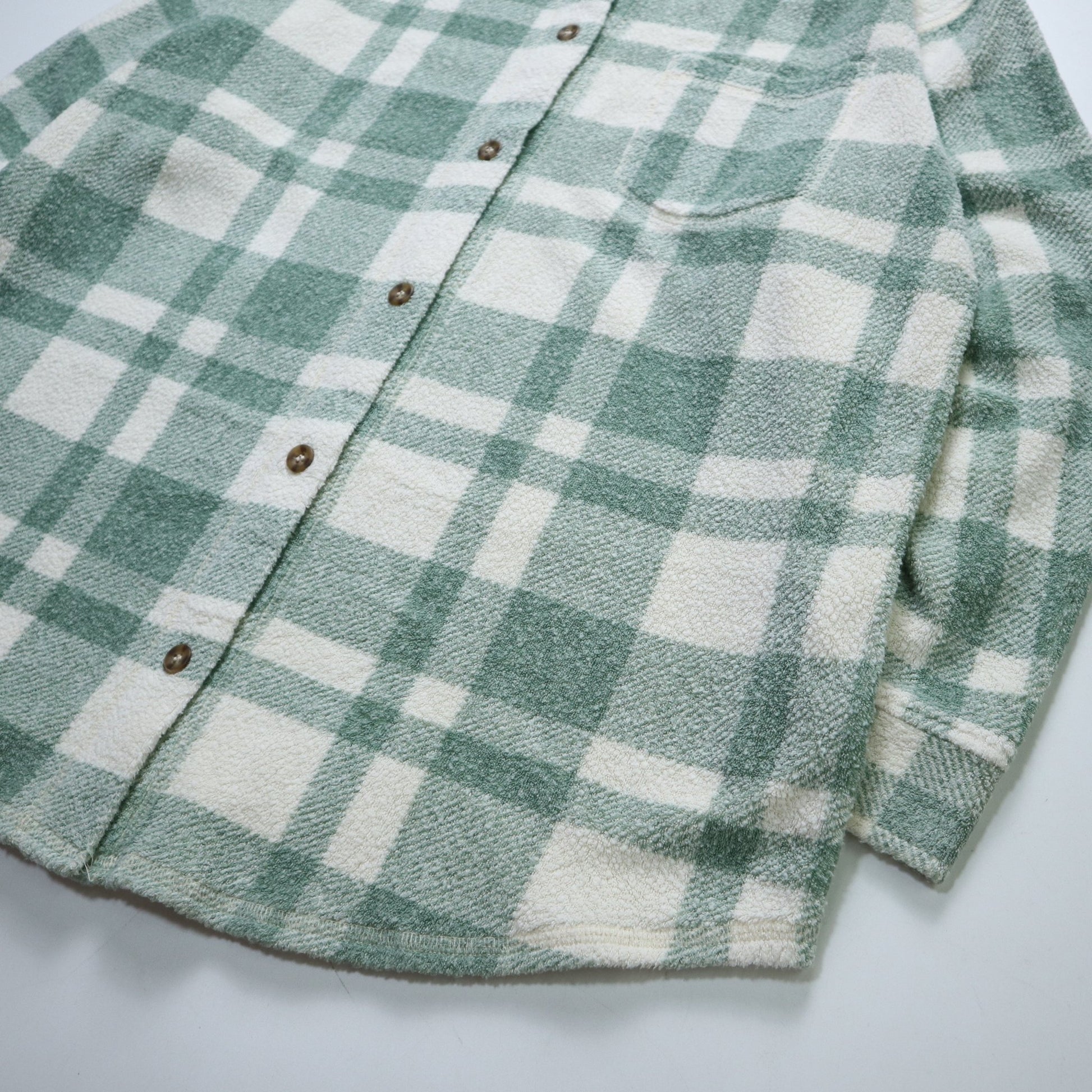 80 - 90s L.L.Bean 美國製 綠格紋毛巾布襯衫 女生襯衫 - 富士鳥古著