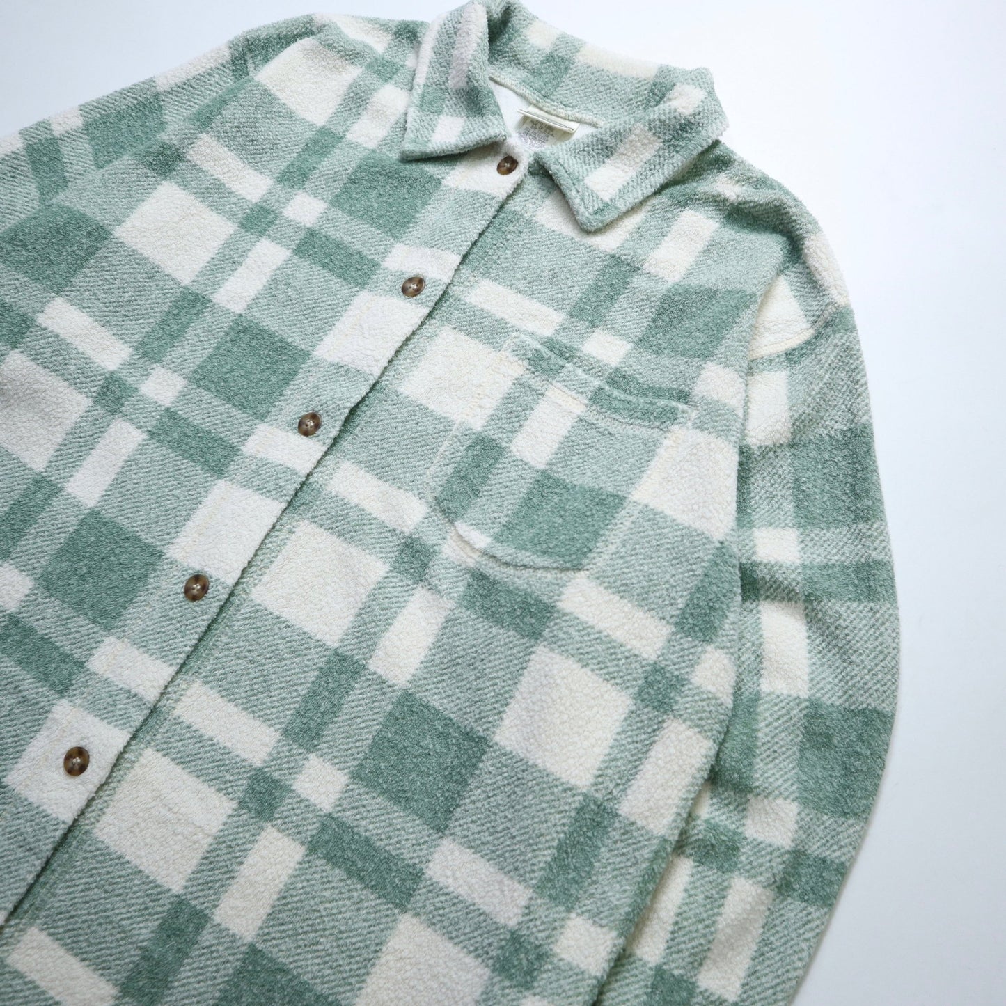 80 - 90s L.L.Bean 美國製 綠格紋毛巾布襯衫 女生襯衫 - 富士鳥古著